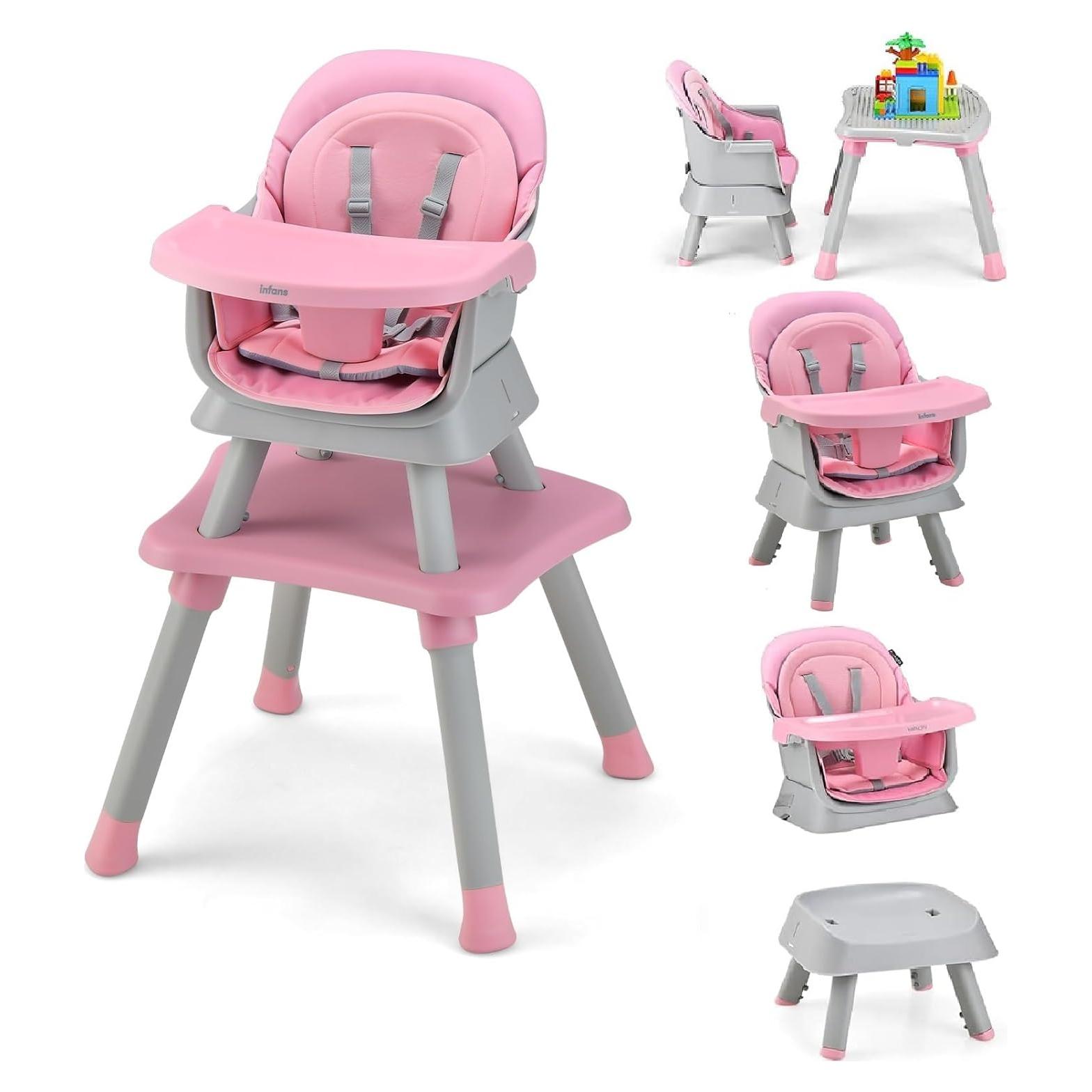 Silla Alta 8 en 1 INFANS para Bebés y Niños Pequeños Rosa