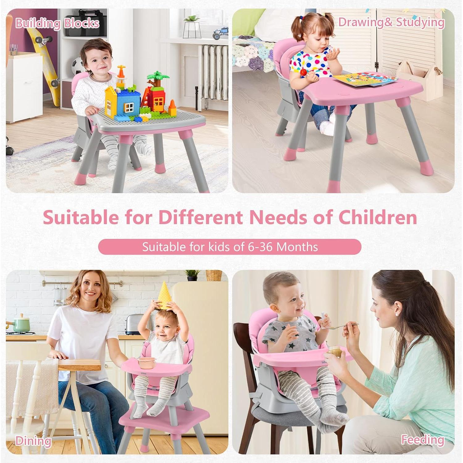 Silla Alta 8 en 1 INFANS para Bebés y Niños Pequeños Rosa