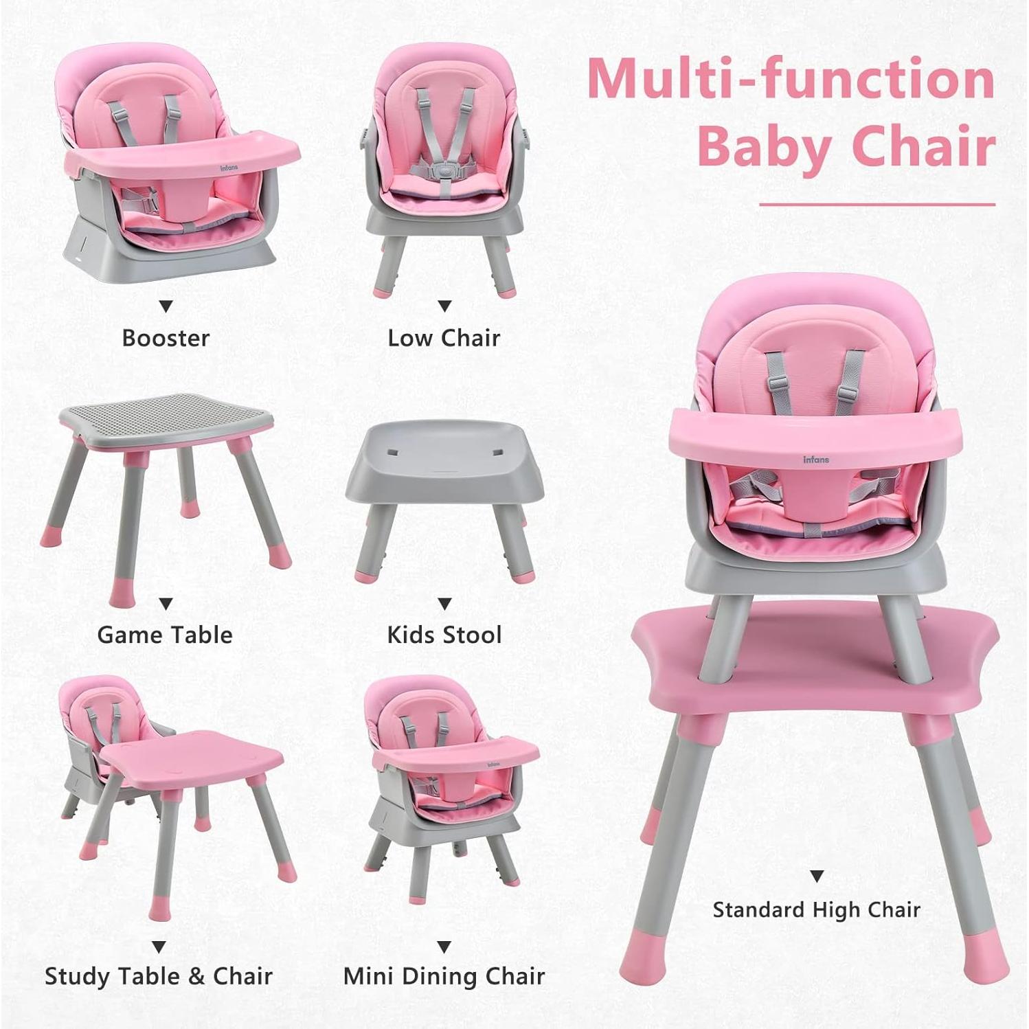 Silla Alta 8 en 1 INFANS para Bebés y Niños Pequeños Rosa