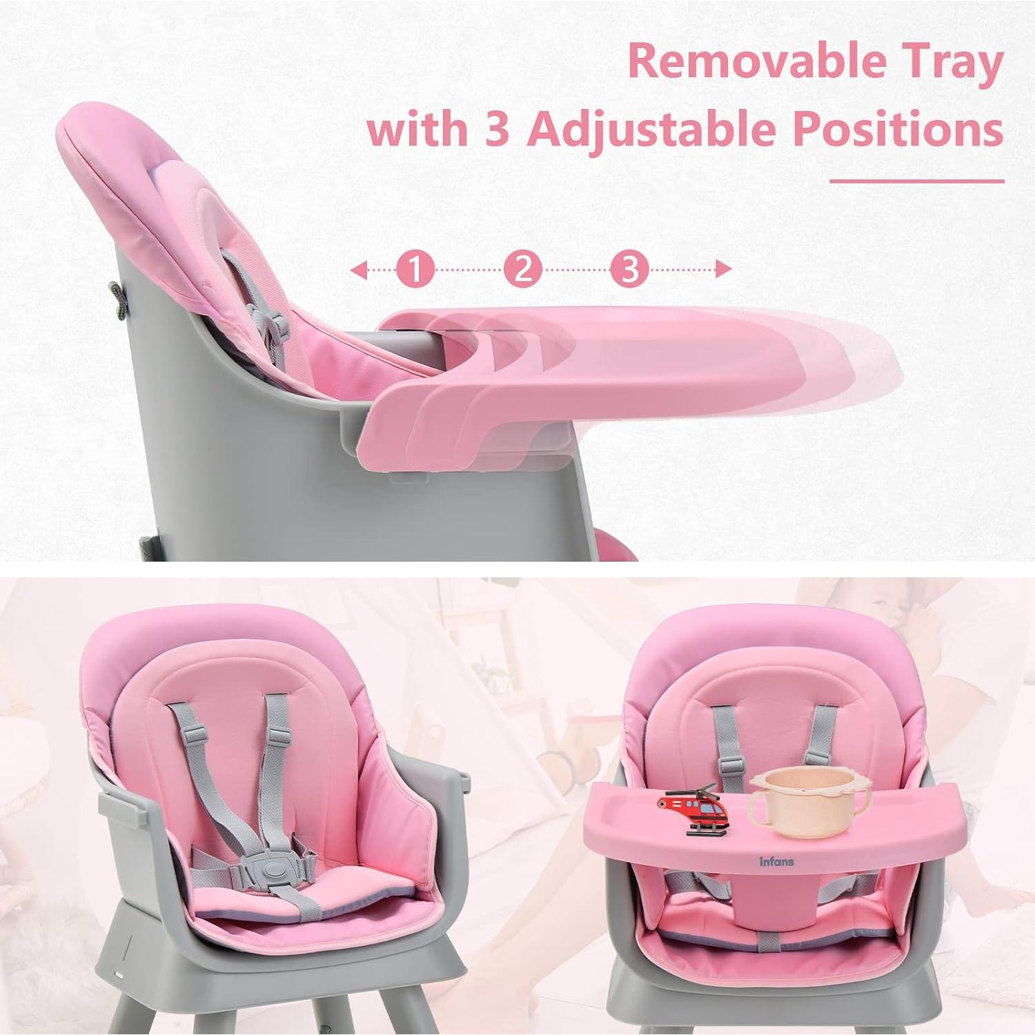 Silla Alta 8 en 1 INFANS para Bebés y Niños Pequeños Rosa