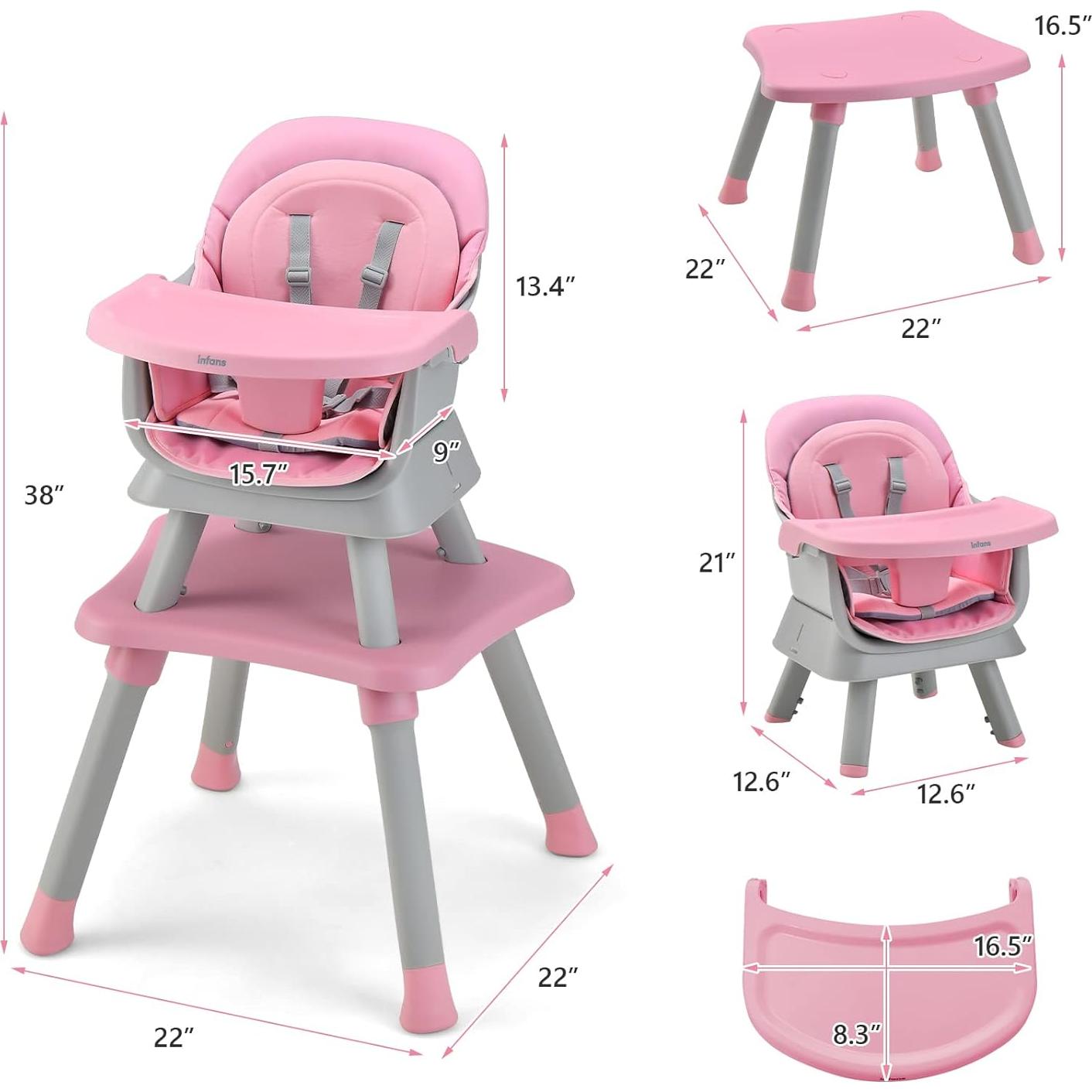 Silla Alta 8 en 1 INFANS para Bebés y Niños Pequeños Rosa