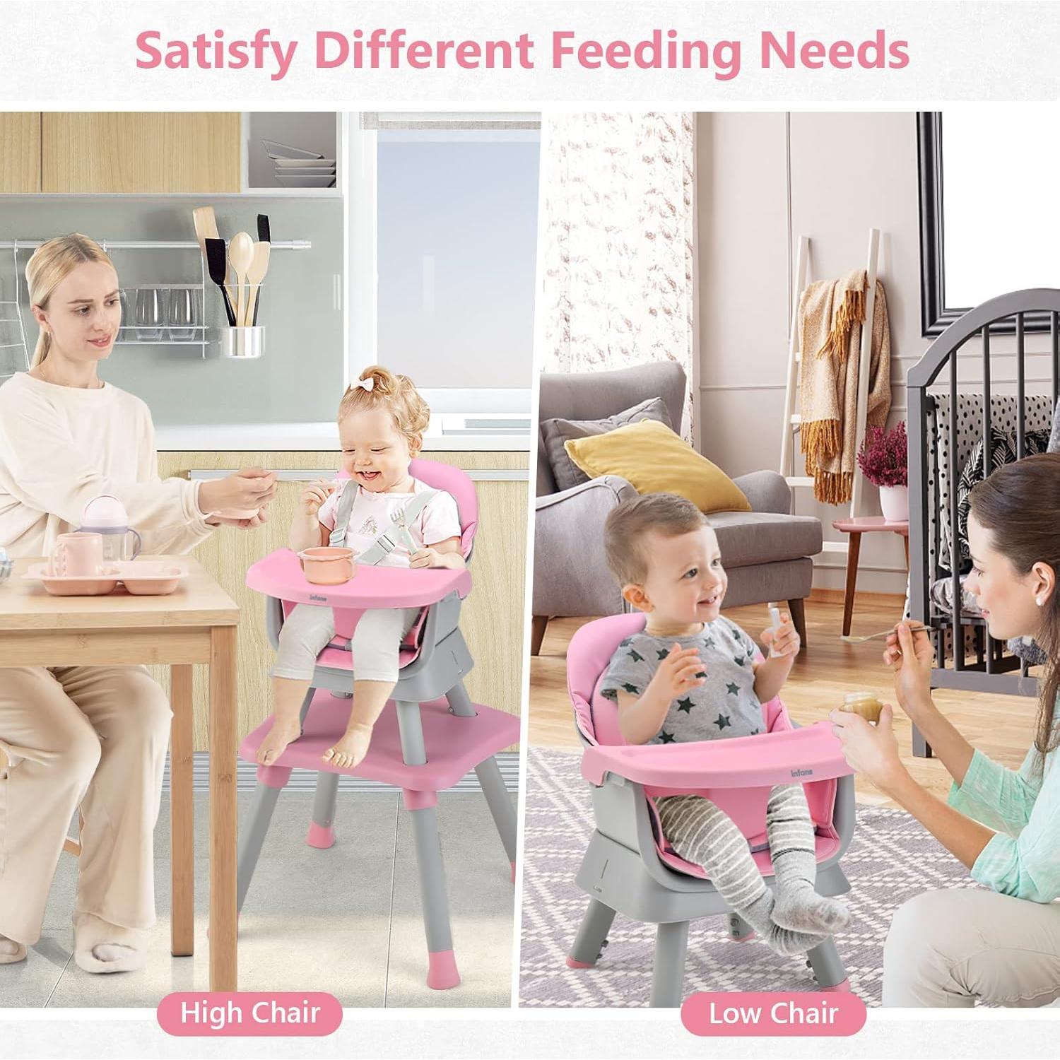 Silla Alta 8 en 1 INFANS para Bebés y Niños Pequeños Rosa