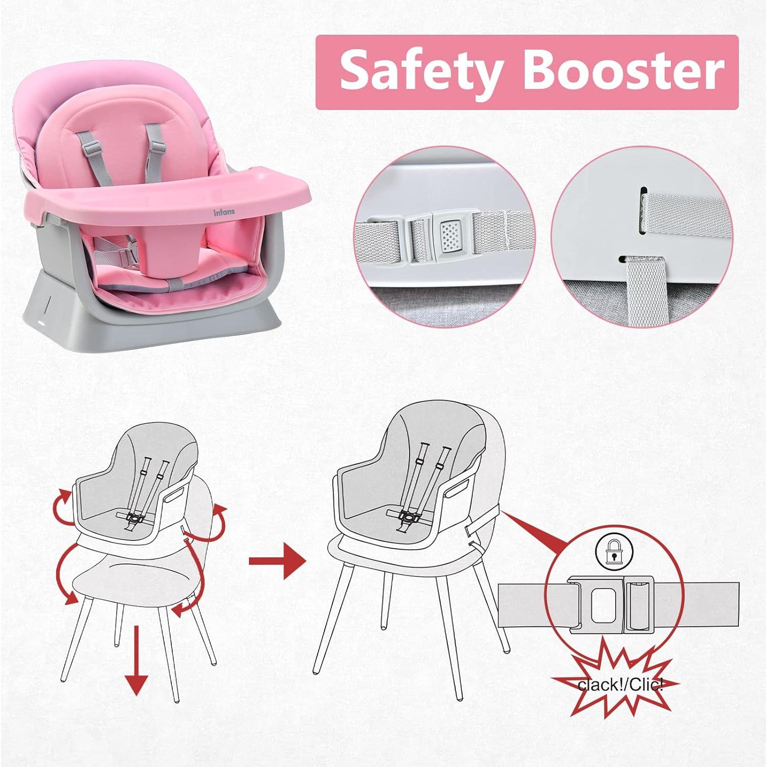 Silla Alta 8 en 1 INFANS para Bebés y Niños Pequeños Rosa