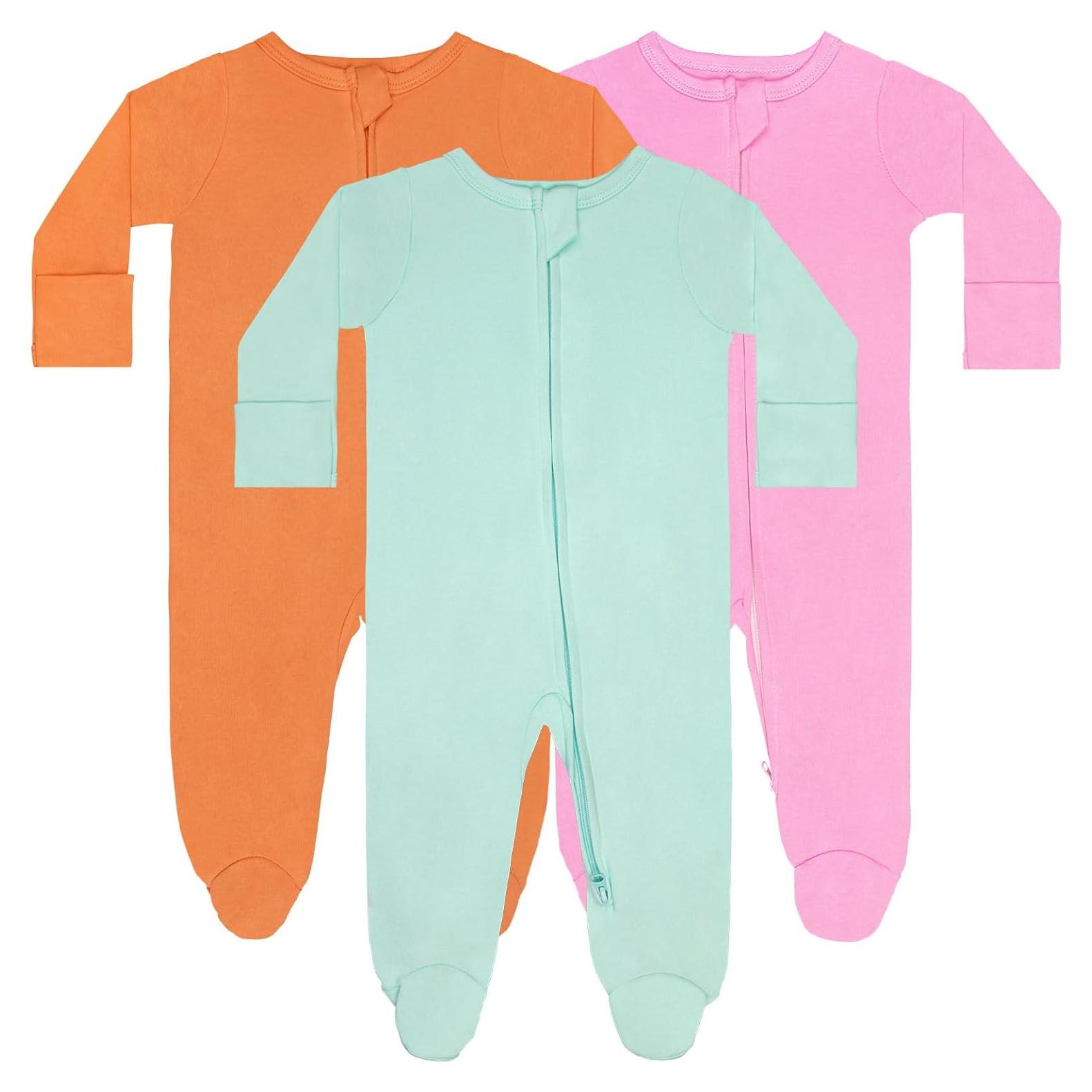 Pijamas de Bebé GUISBY 3-Pack Algodón Manga Larga con Pies