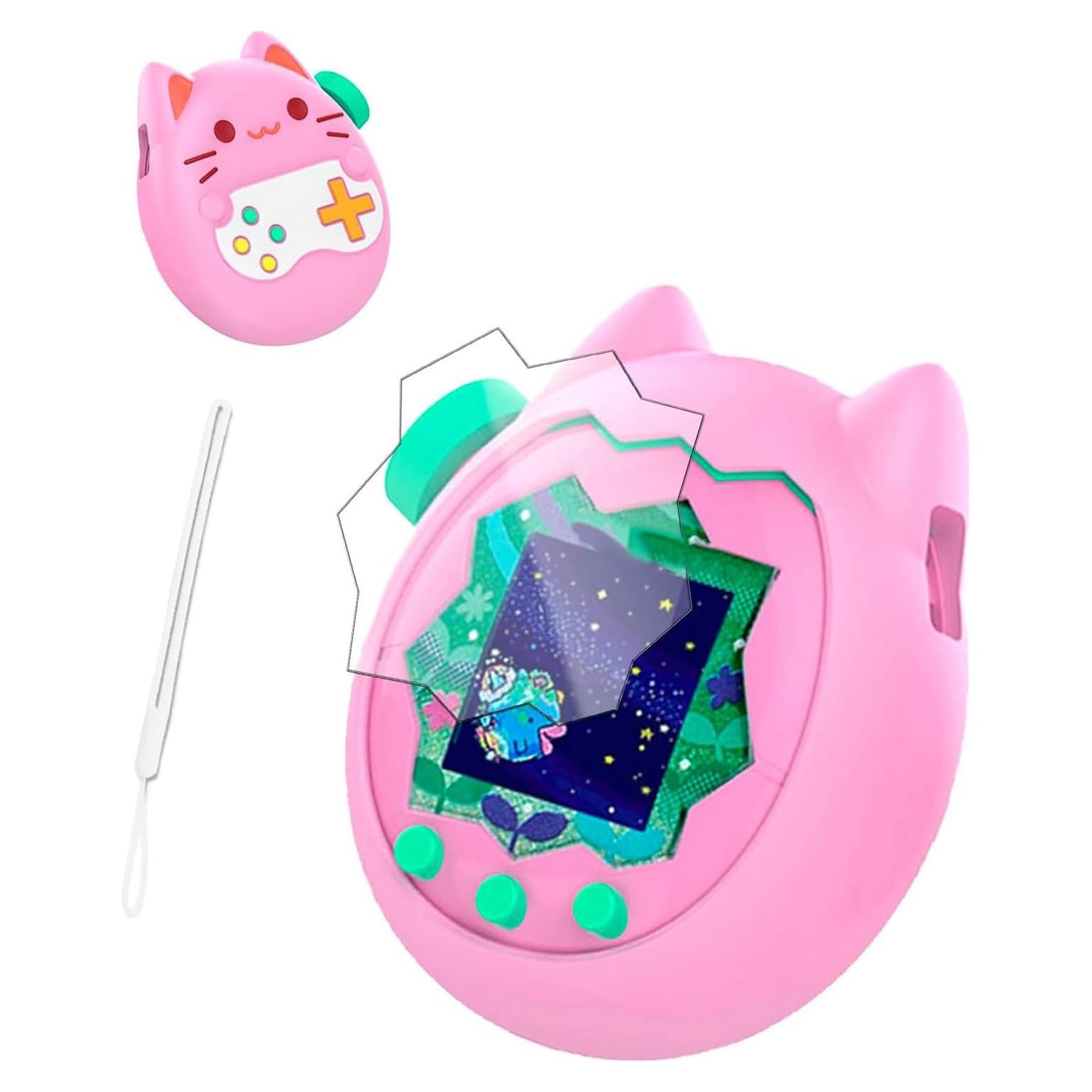 Funda de Silicona Rosa para Tamagotchi Paradise con Cordón