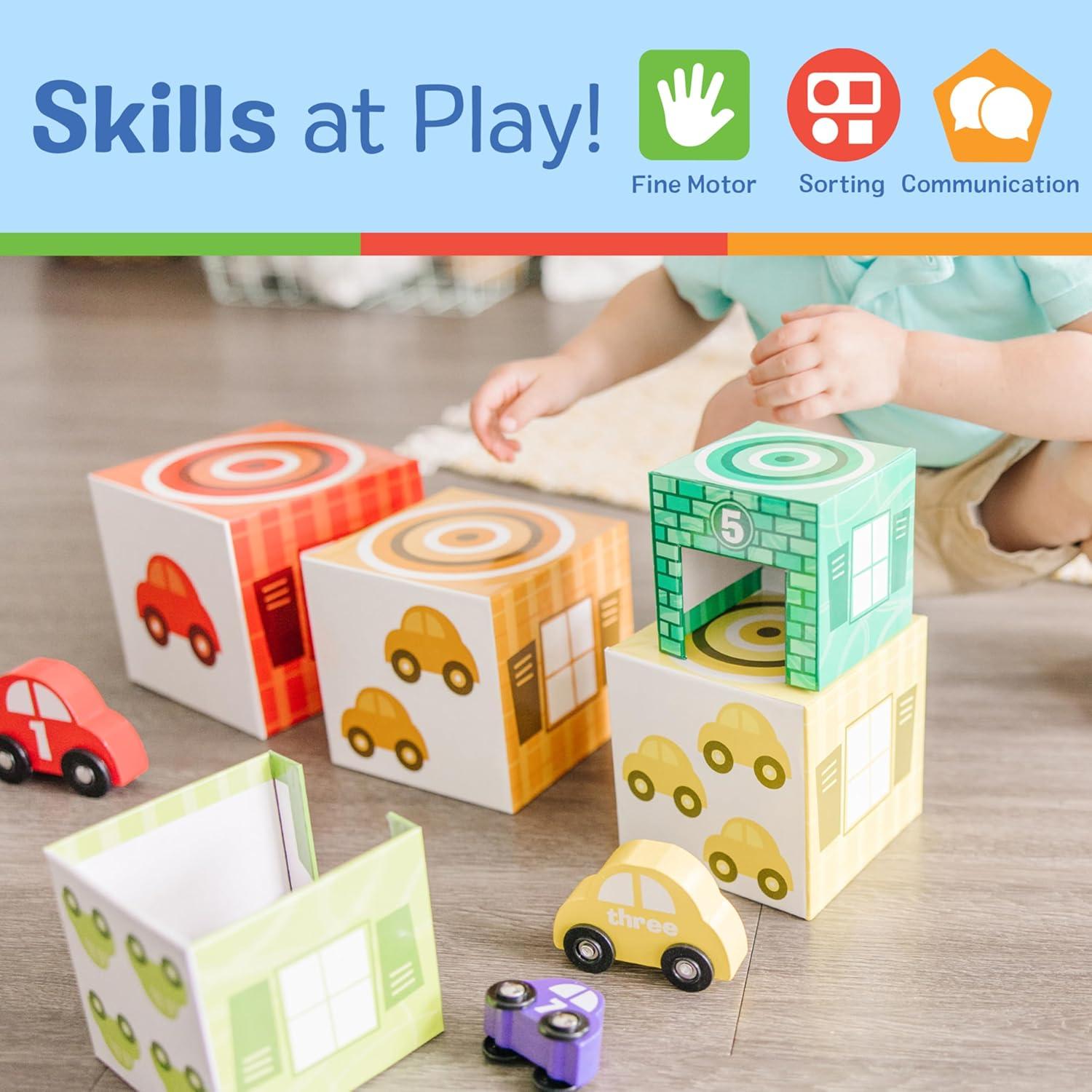 Conjunto de Garajes y Coches de Madera Melissa y Doug - 7 Garajes y 7 Coches