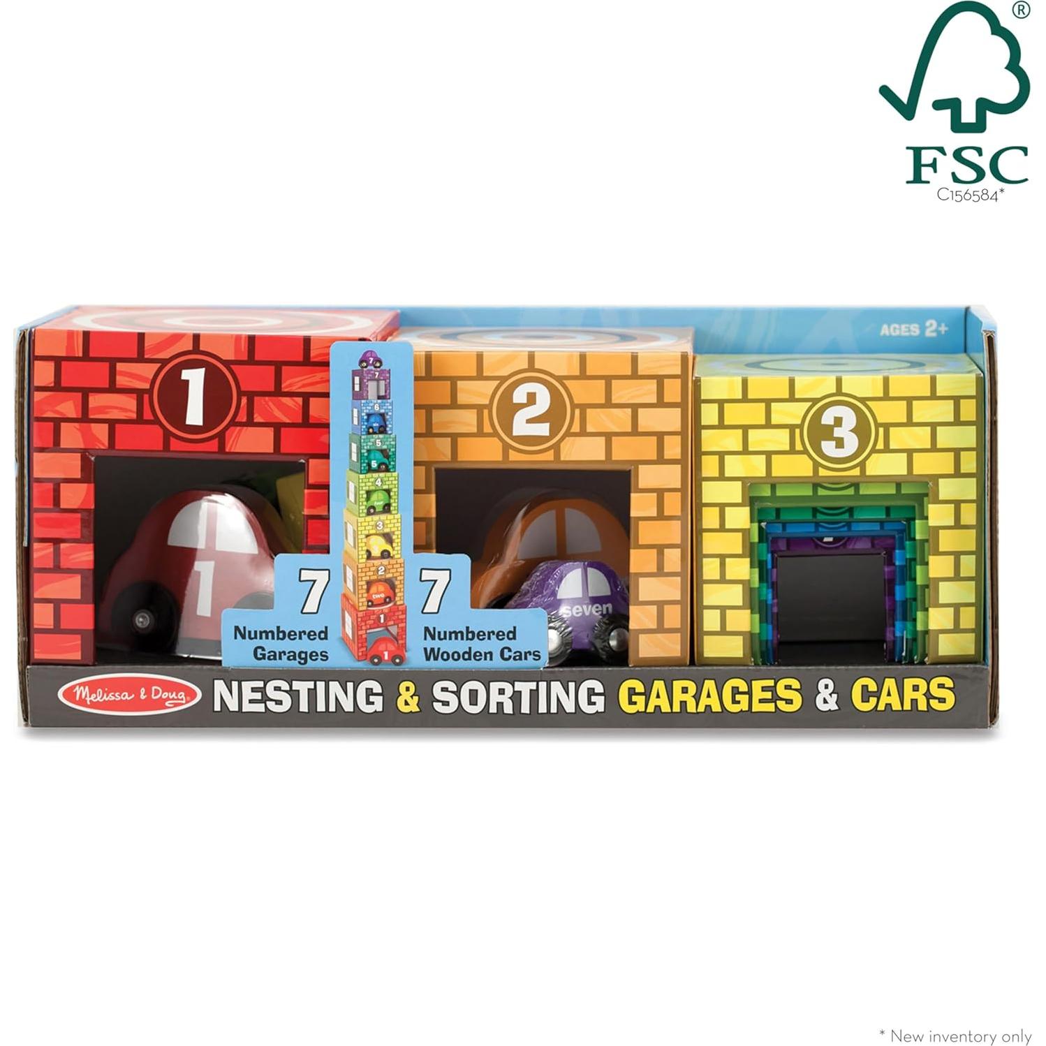 Conjunto de Garajes y Coches de Madera Melissa y Doug - 7 Garajes y 7 Coches