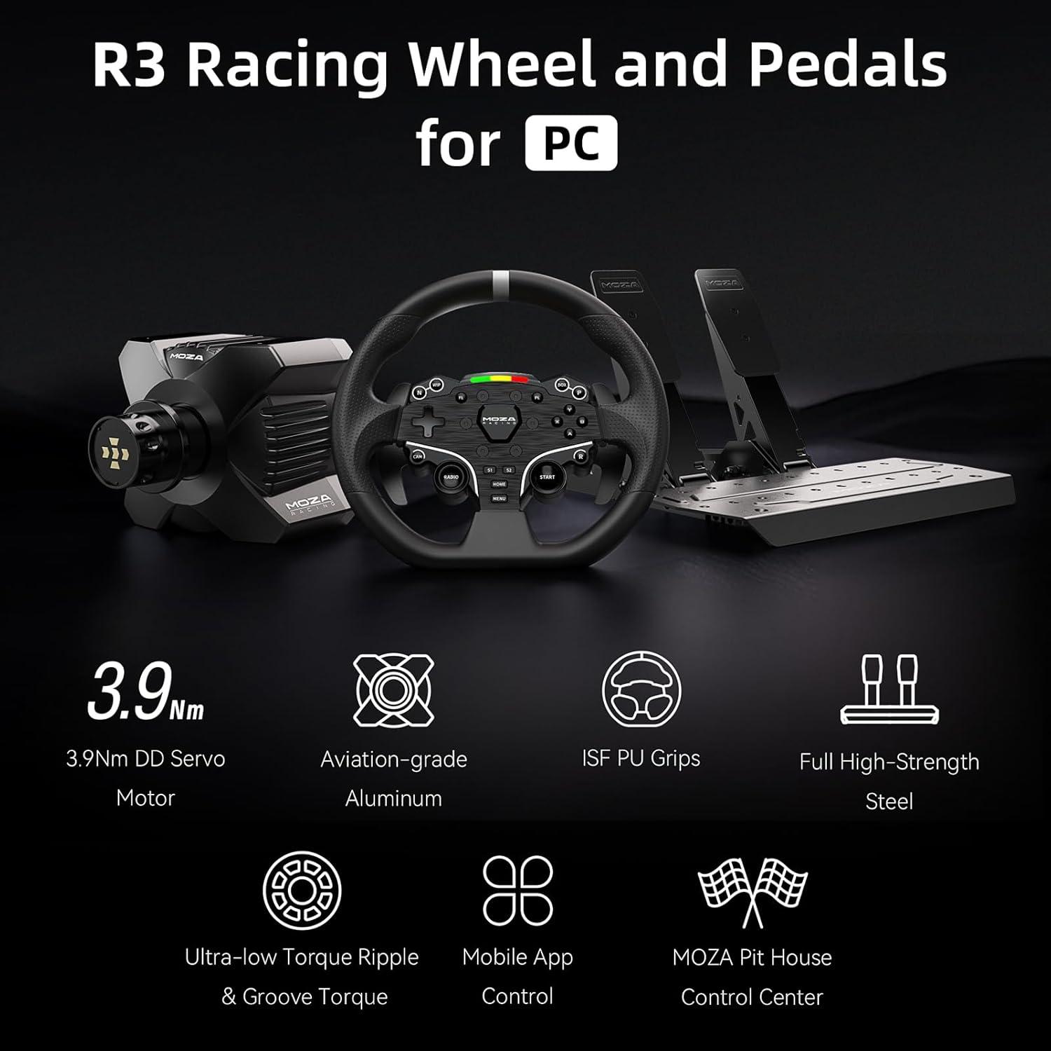 Simulador de Carreras MOZA R3 con Volante y Pedales para PC