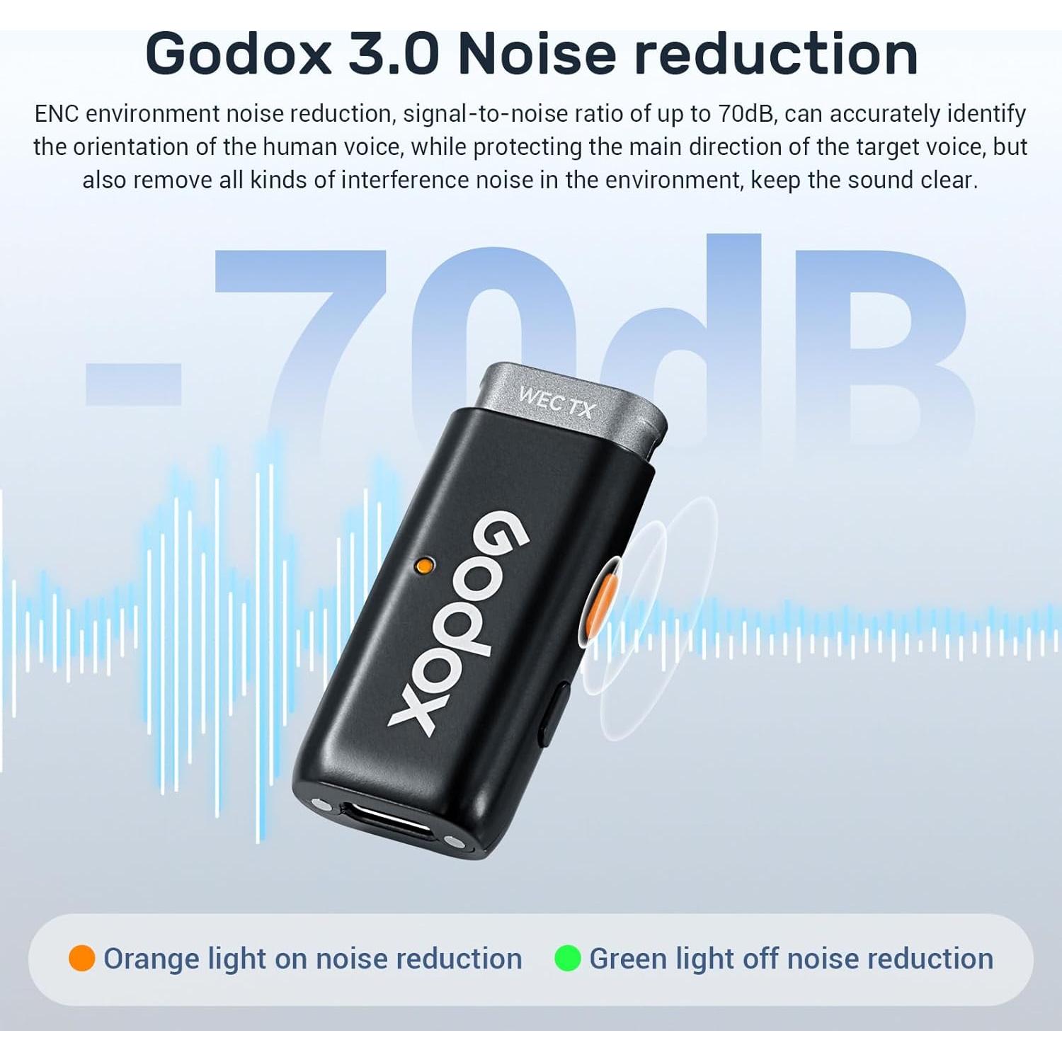 Micrófono Inalámbrico Lavalier Godox WES2 para Cámara y Smartphone