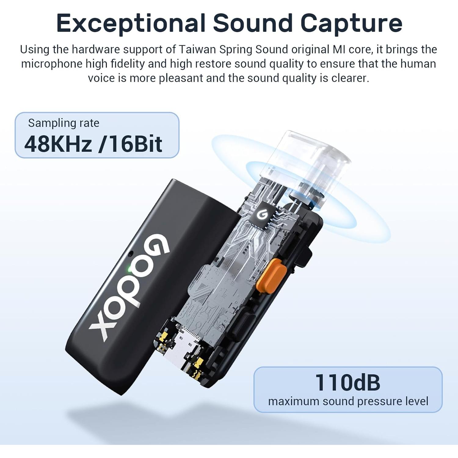Micrófono Inalámbrico Lavalier Godox WES2 para Cámara y Smartphone