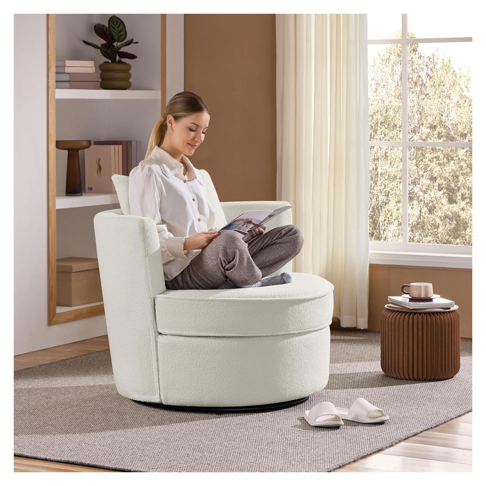 Silla de Acento Giratoria Yaheetech Boucle Blanca 360°