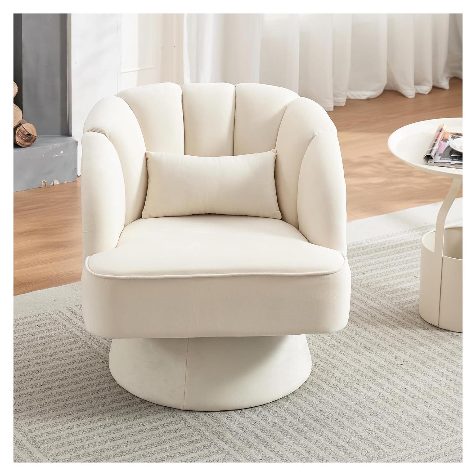 Silla de Acento Giratoria GarveeHome Beige Terciopelo 70 cm