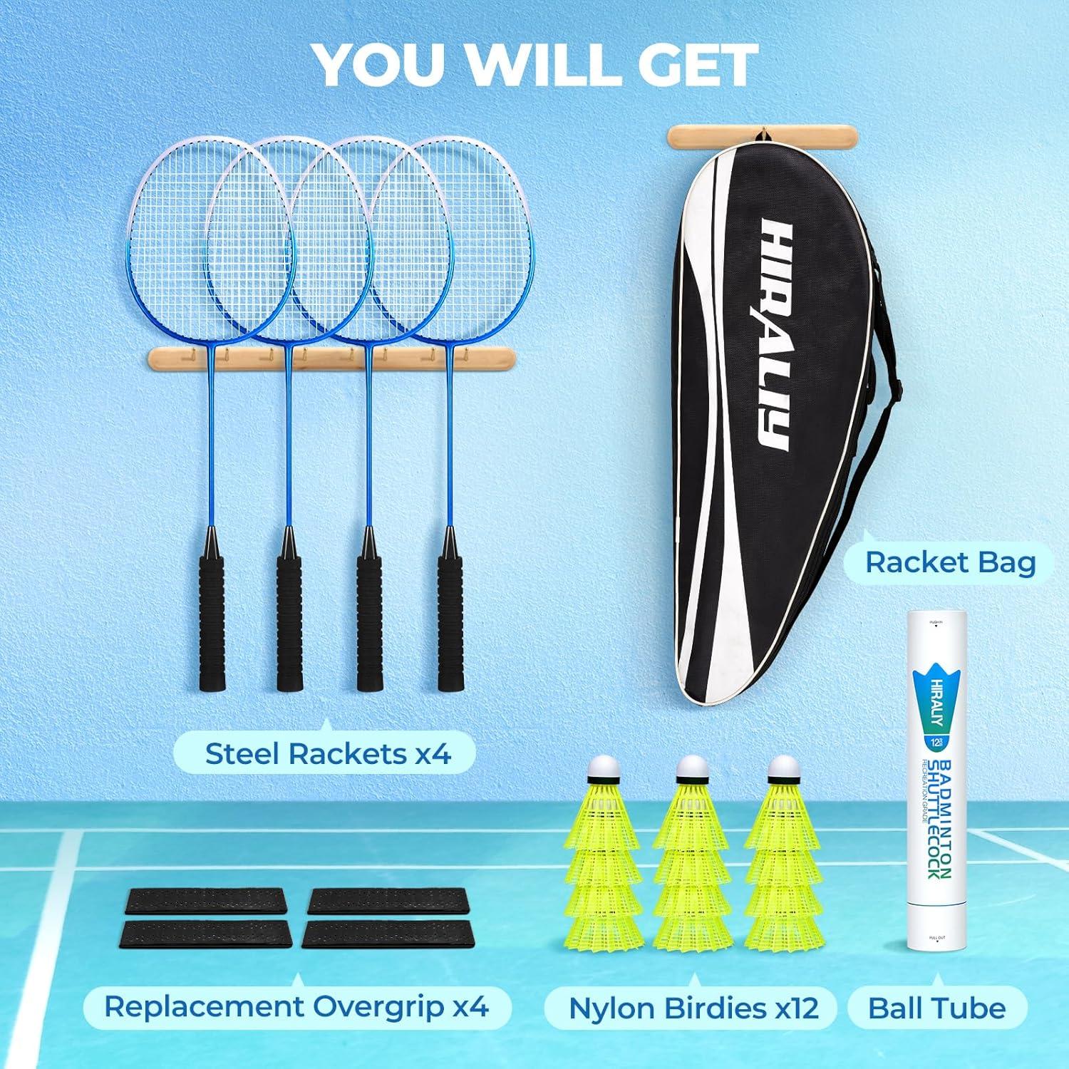 Conjunto de Raquetas de Bádminton HIRALIY 4 Jugadores con Bolsa