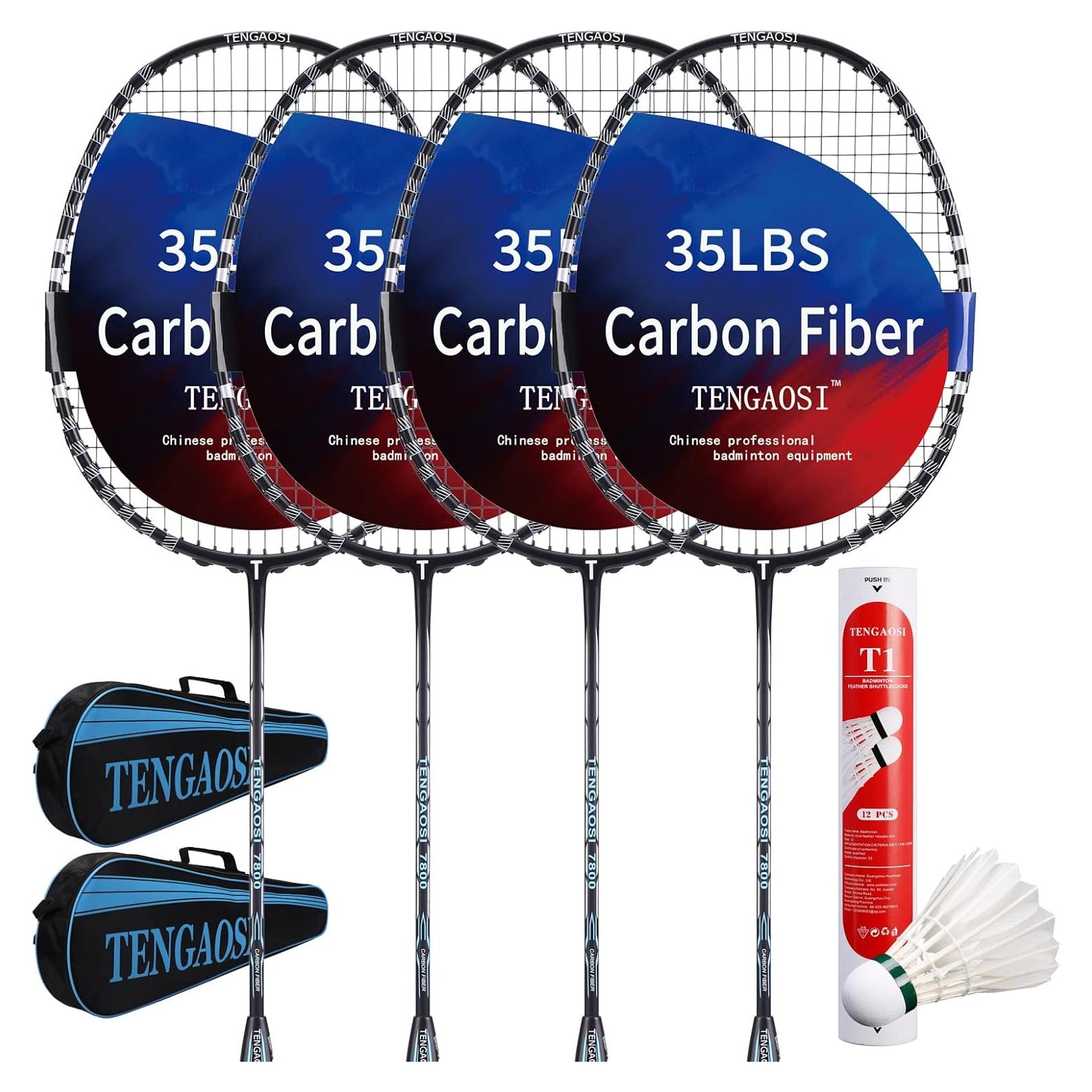 Conjunto 4 Raquetas de Bádminton TENGAOSI Fibra Carbono