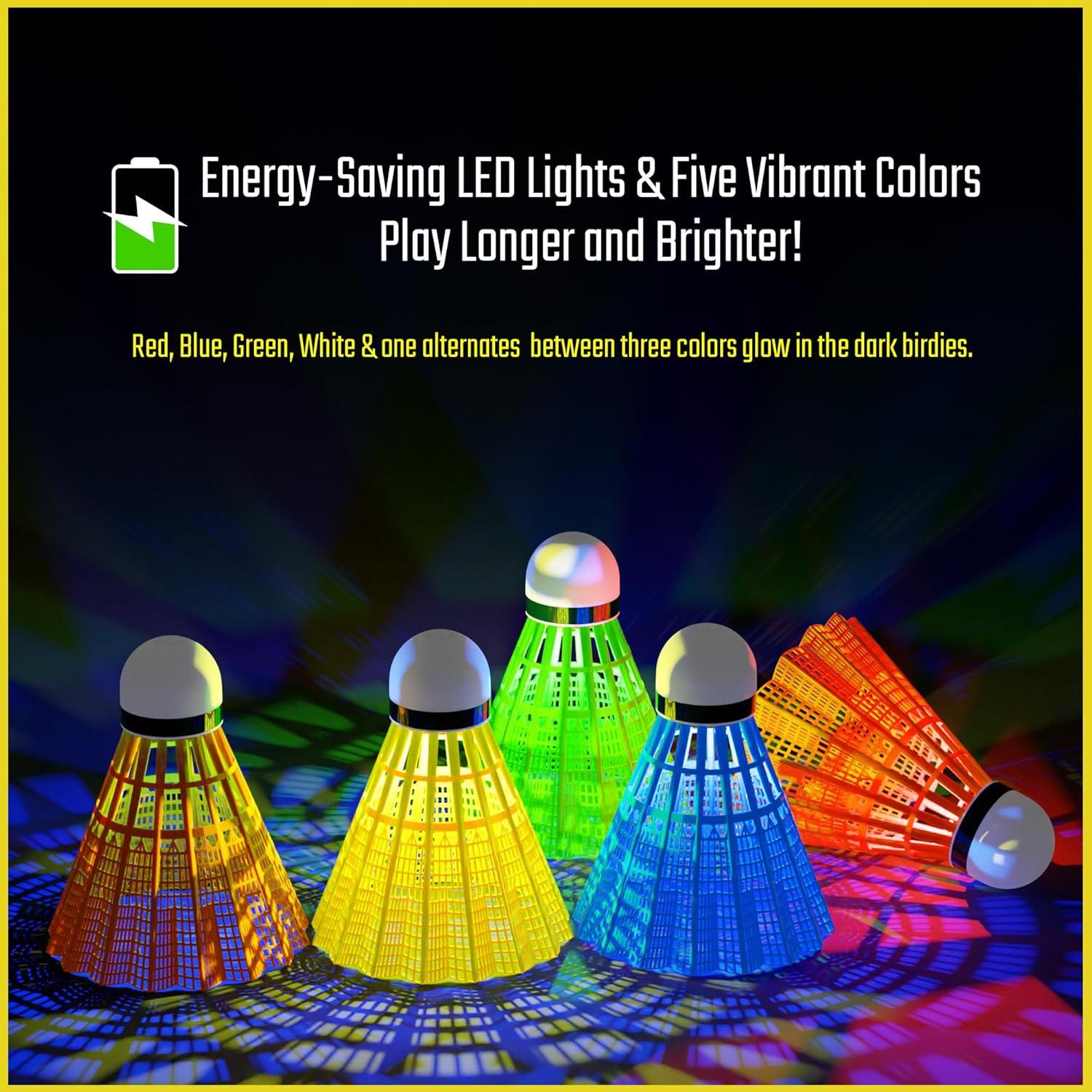 Volantes de Bádminton LED EAGLES - Paquete de 5 Nylon Brillantes