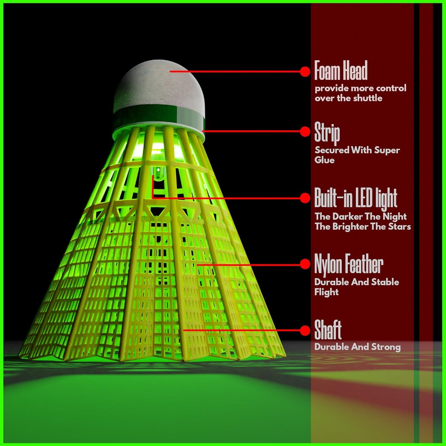Volantes de Bádminton LED EAGLES - Paquete de 5 Nylon Brillantes