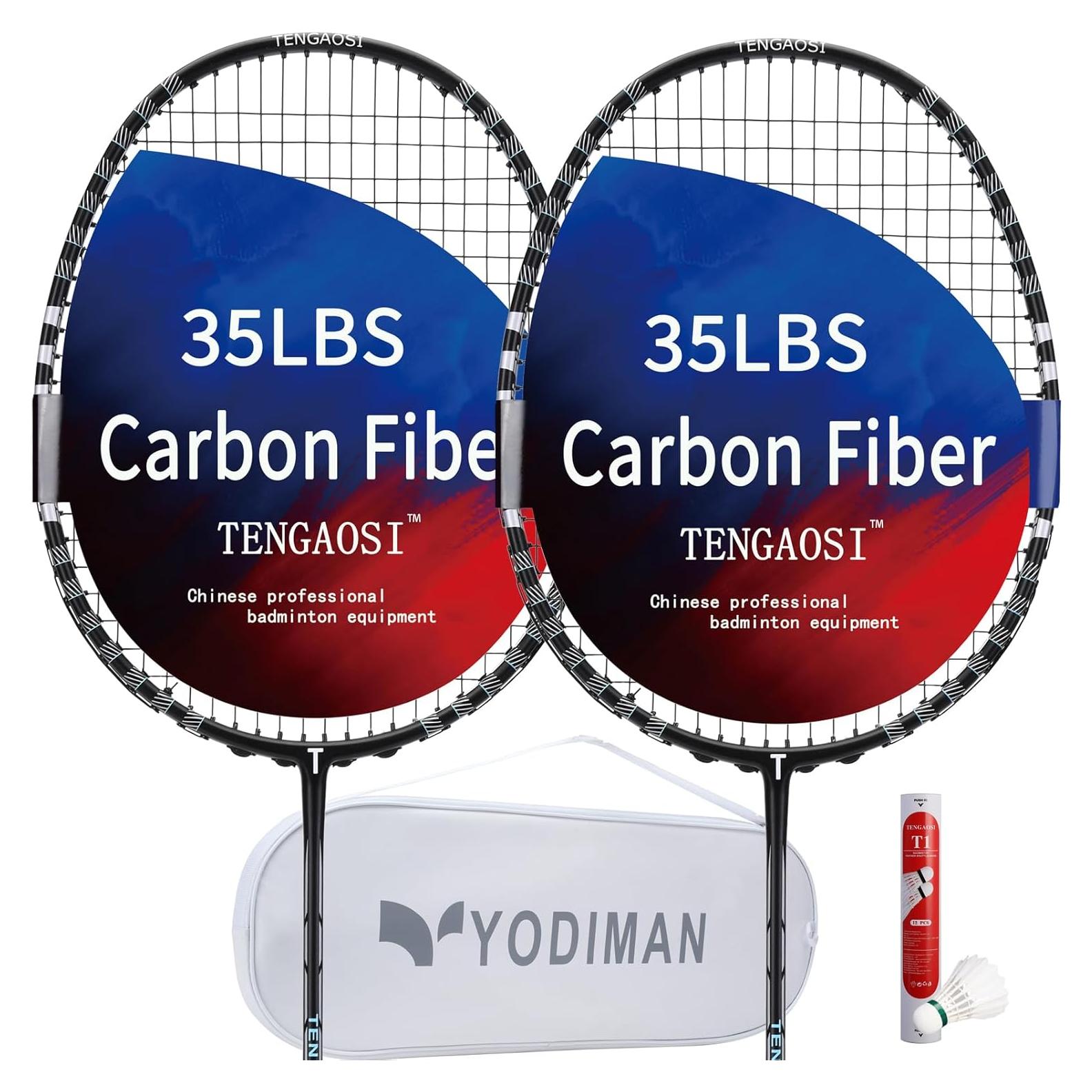 Conjunto de 2 Raquetas de Bádminton TENGAOSI B-7800 Fibra Carbono