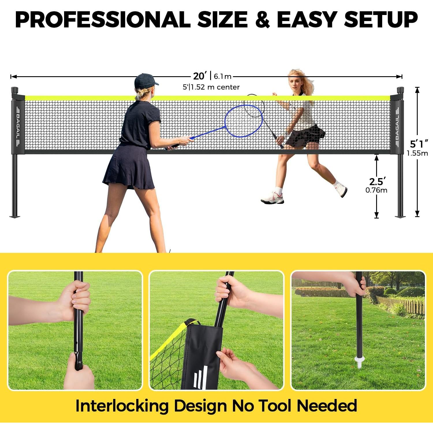 Conjunto de Bádminton BAGAIL con Red 6.1m x 1.5m y 4 Raquetas