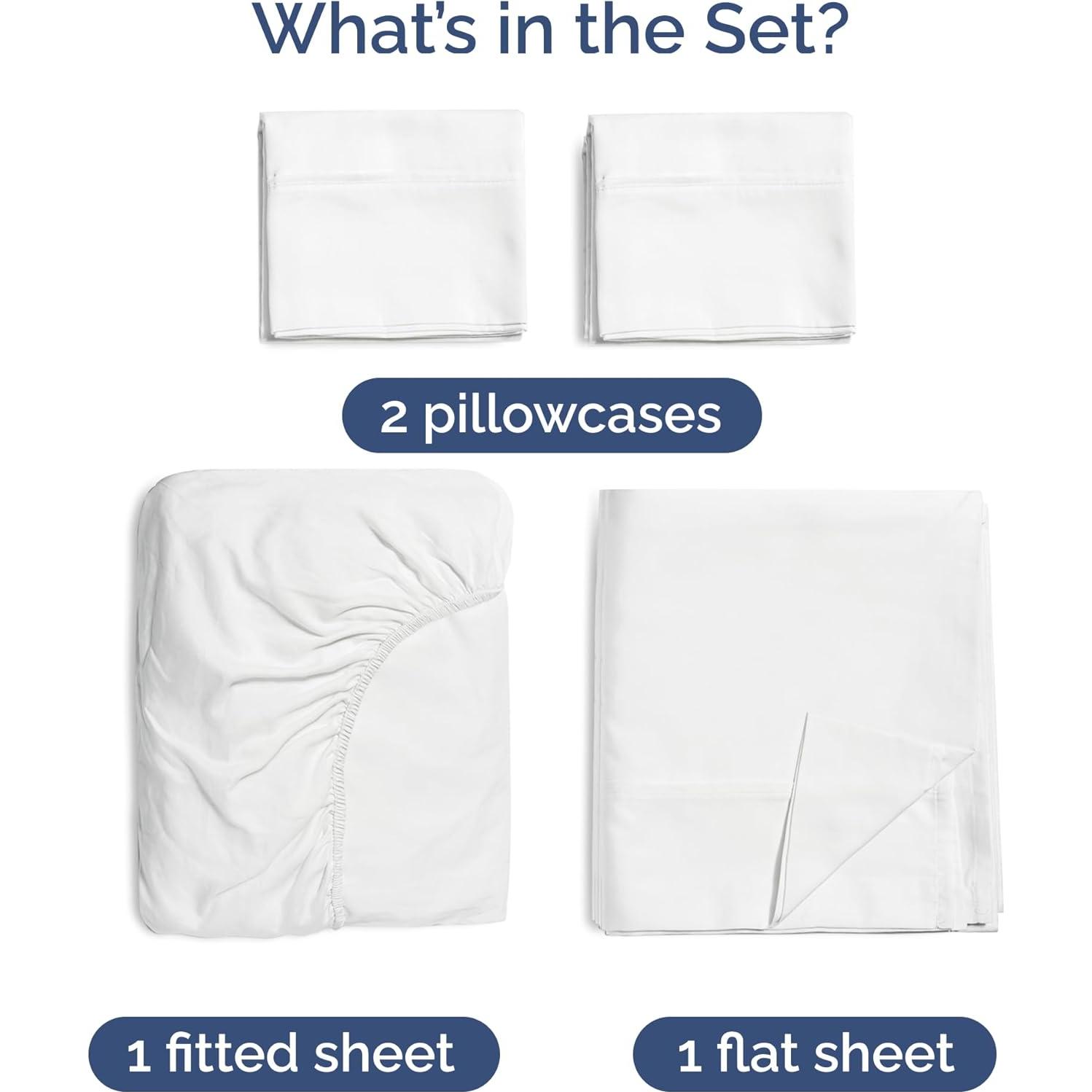 Juego de Sábanas de Bambú CGK Completo 100% Rayón Blanco