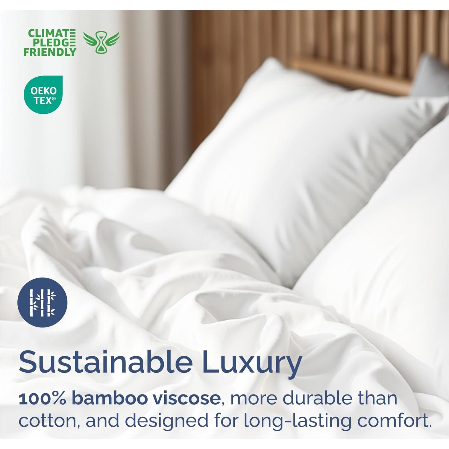 Juego de Sábanas de Bambú CGK Completo 100% Rayón Blanco