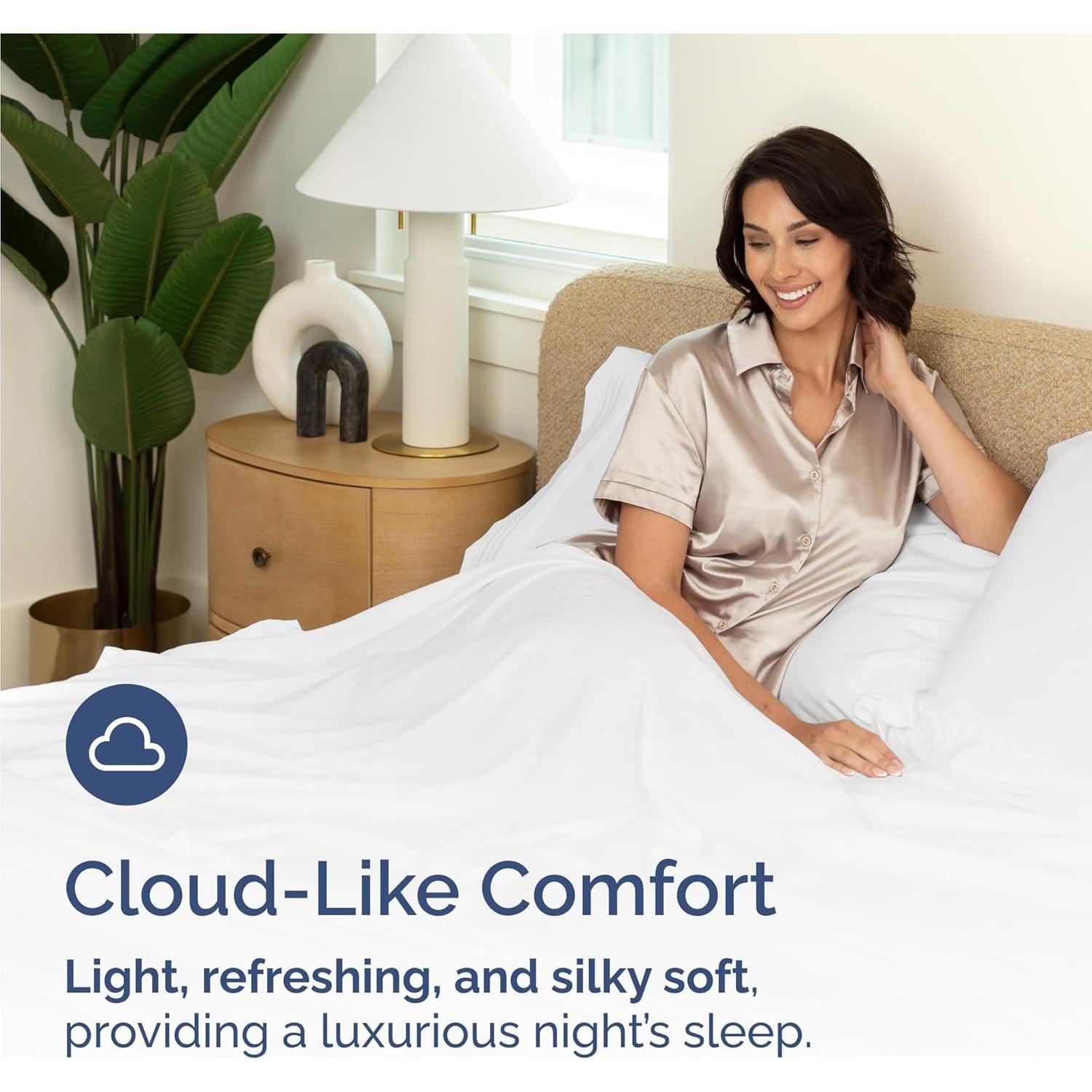 Juego de Sábanas de Bambú CGK Completo 100% Rayón Blanco