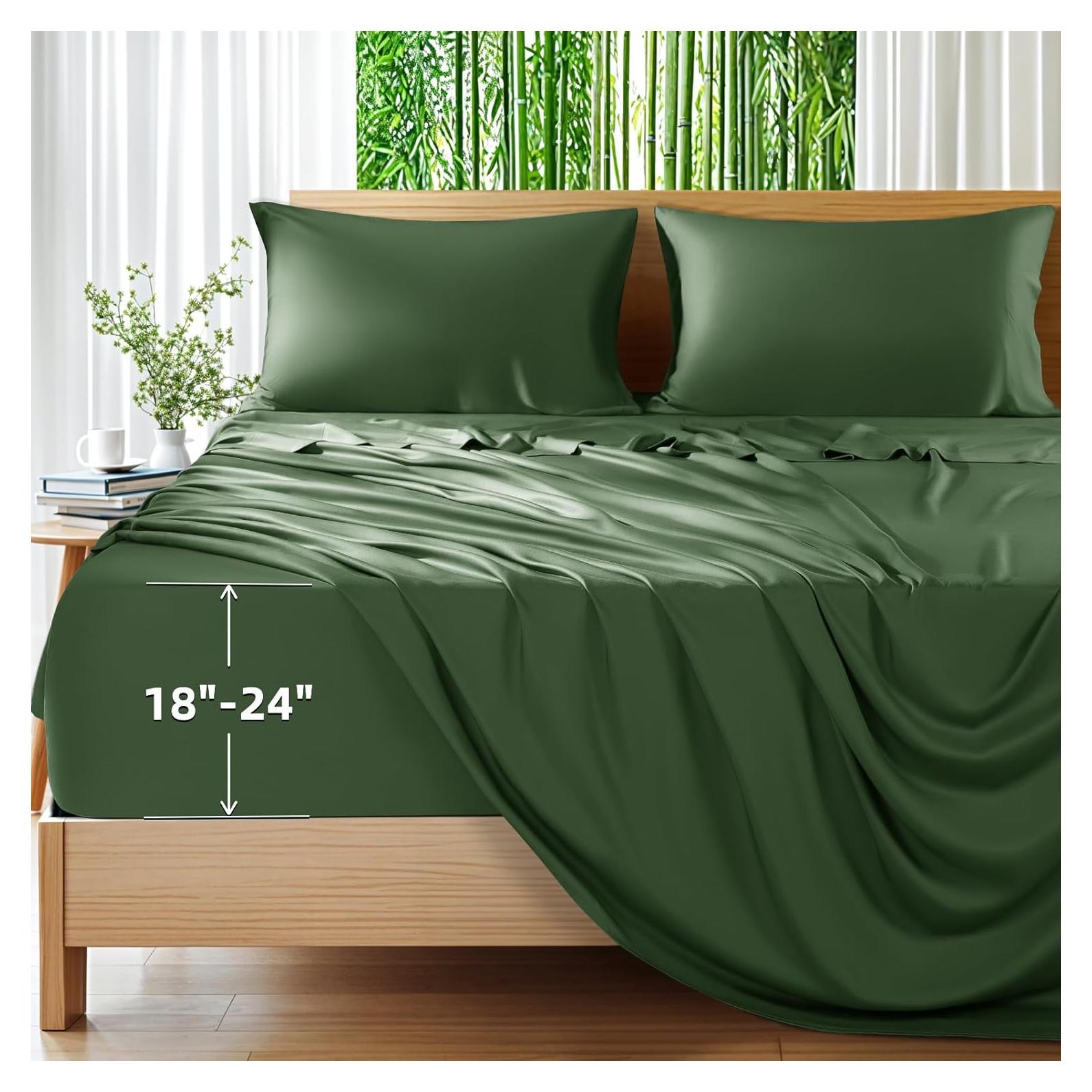 Juego de Sábanas Reina Shilucheng 100% Viscosa de Bambú Oliva
