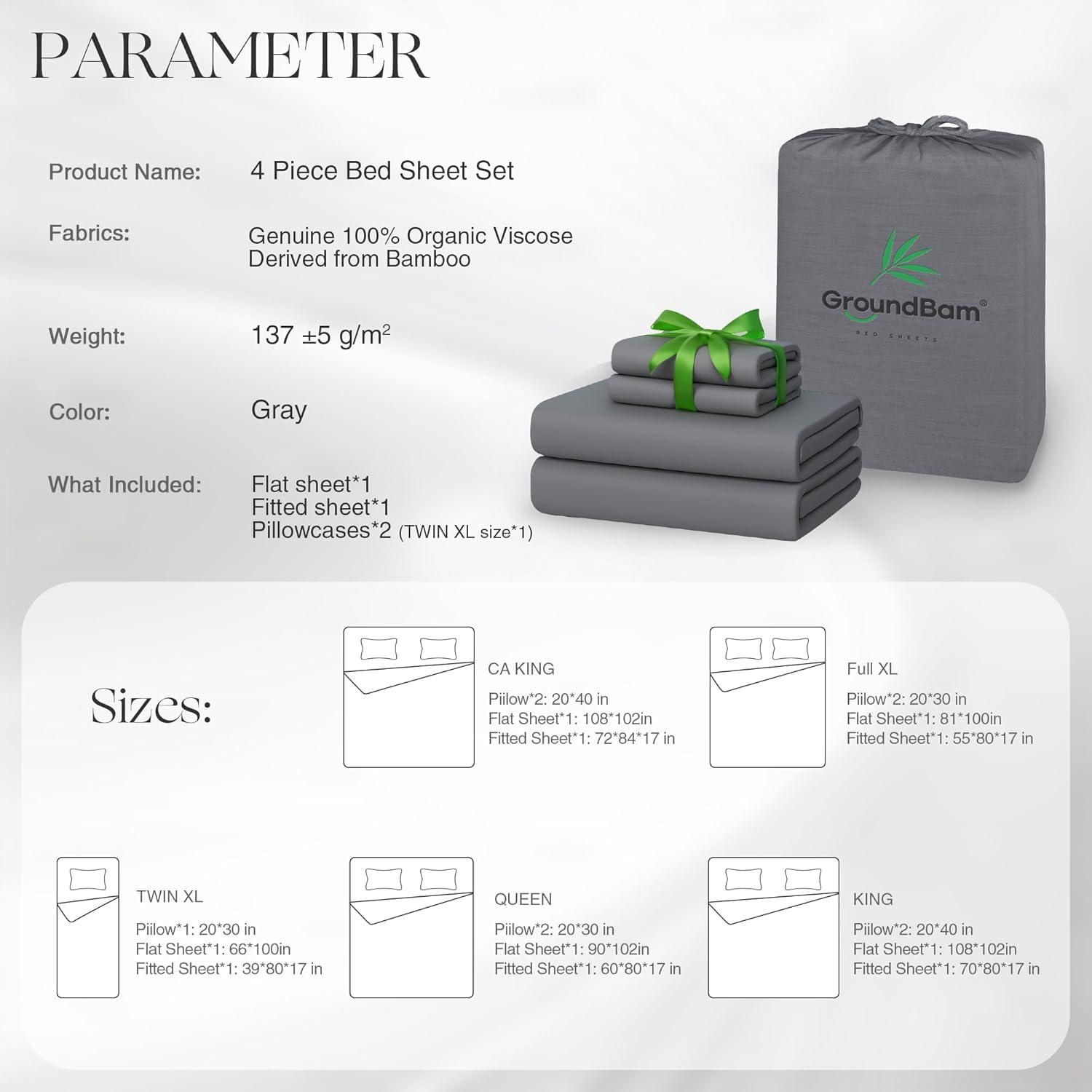 Juego de Sábanas Rey GroundBam 100% Viscosa Orgánica Plata
