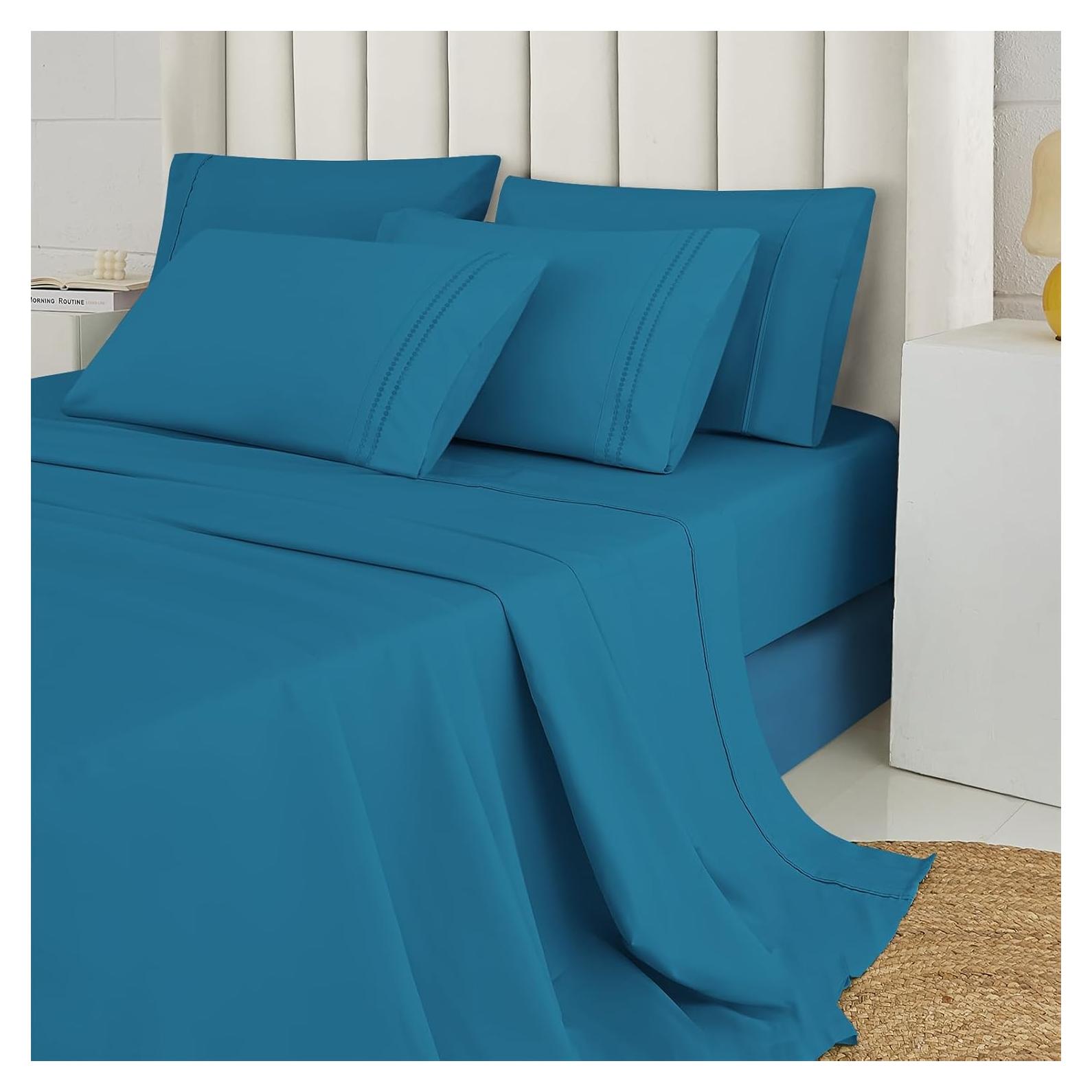 Juego de Sábanas Reina 6pcs MICORAL 60% Microfibra Azul Real