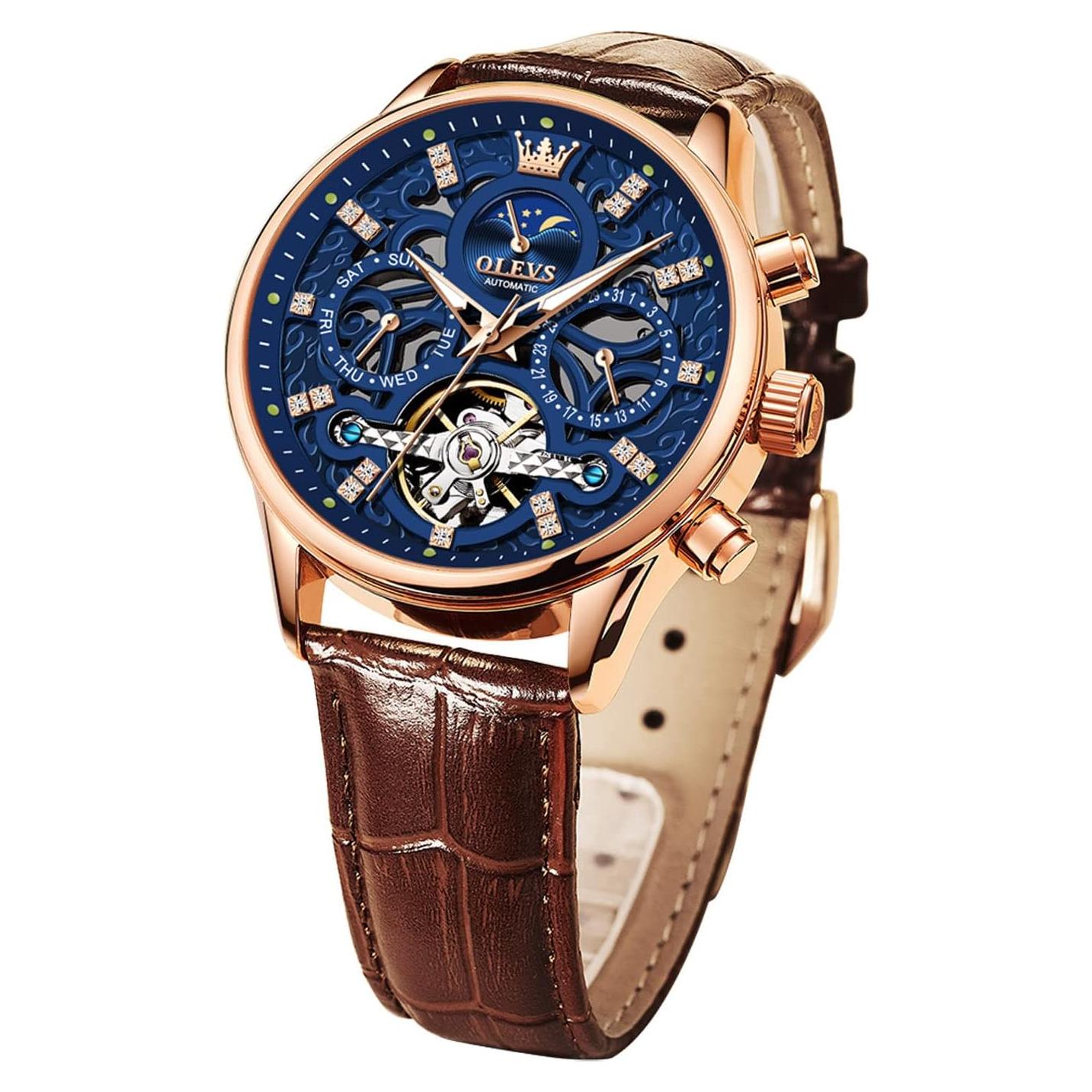 Reloj Mecánico Automático OLEVS para Hombre Cuero Marrón