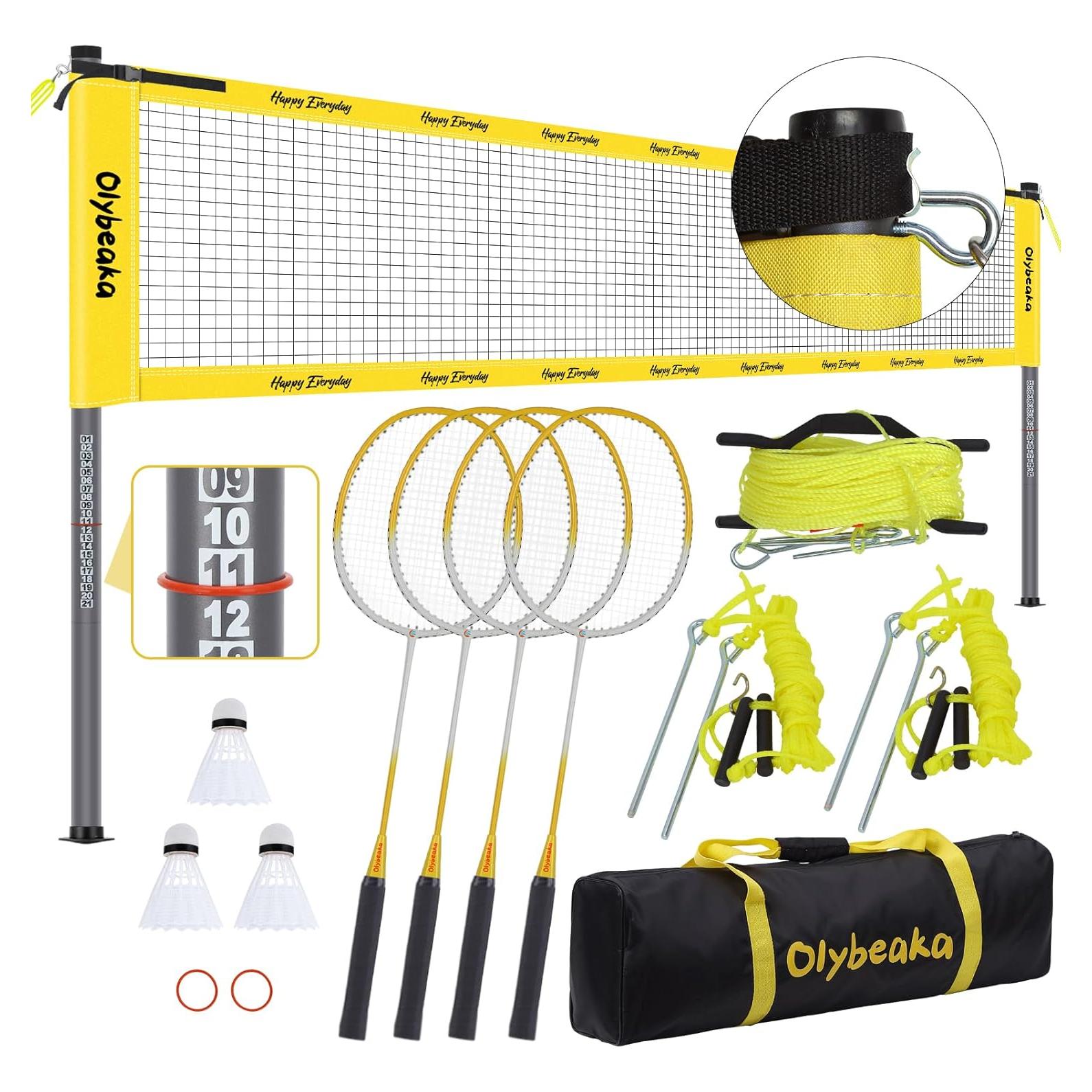 Juego de Red de Bádminton Olybeaka 6.1m con 4 Raquetas y Bolsa