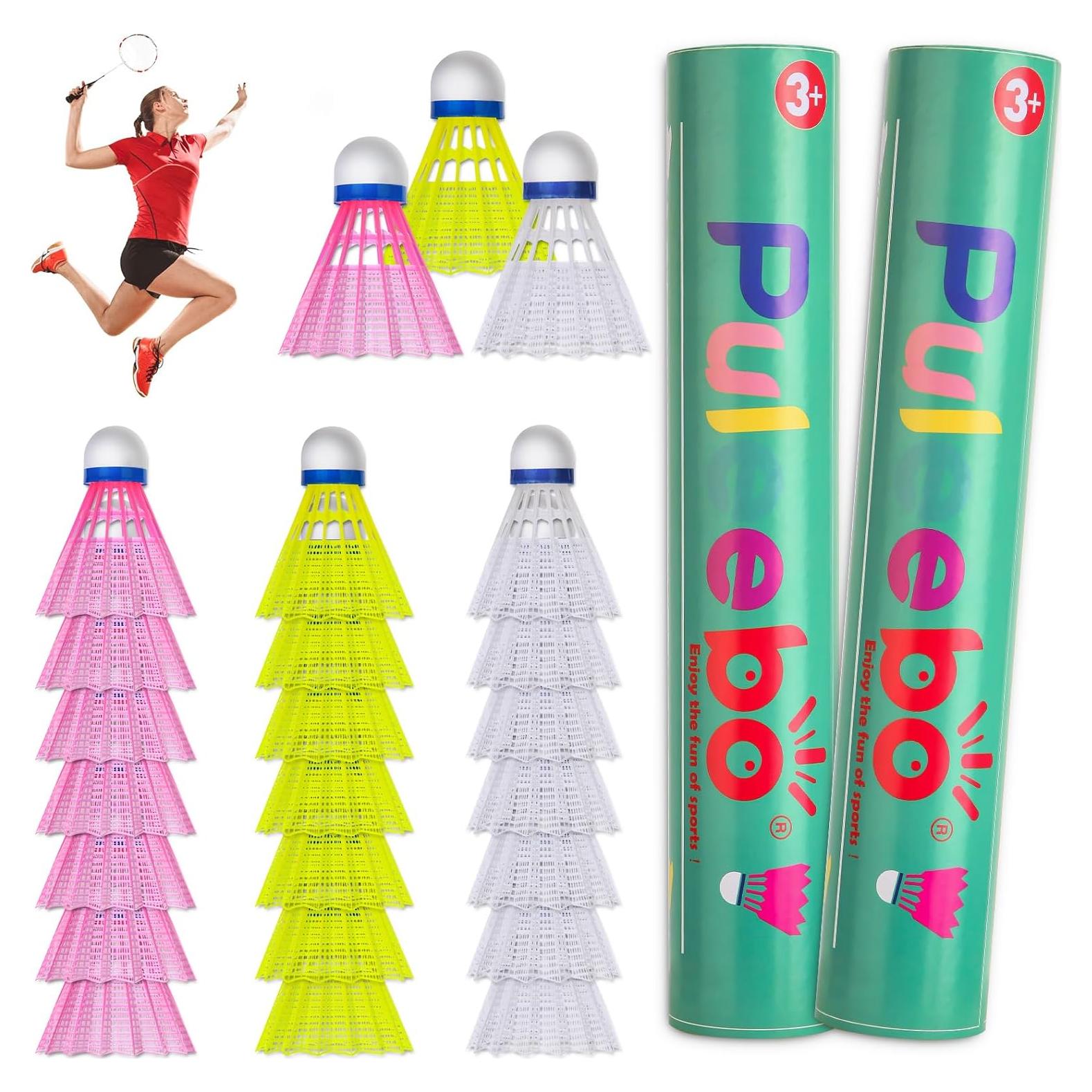 Plumas de bádminton de nylon PULEEBO - Paquete de 24 unidades