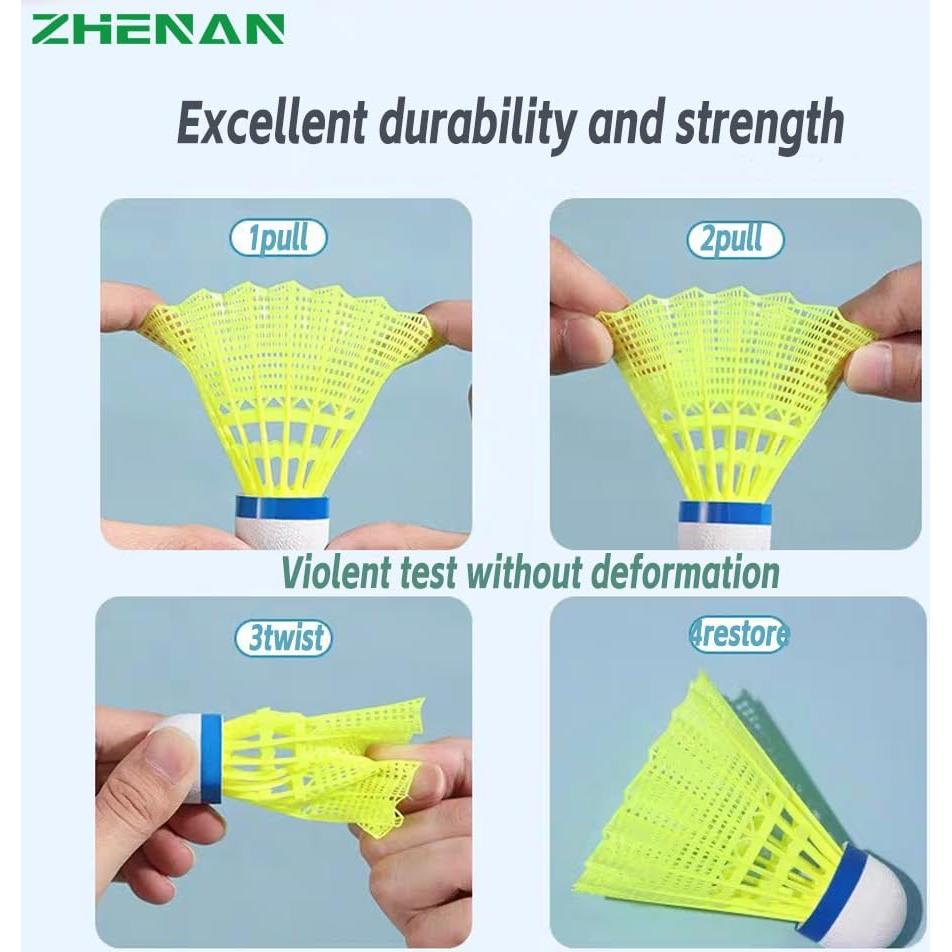 Paquete de 12 Plumas de Bádminton ZHENAN Nylon Amarillo