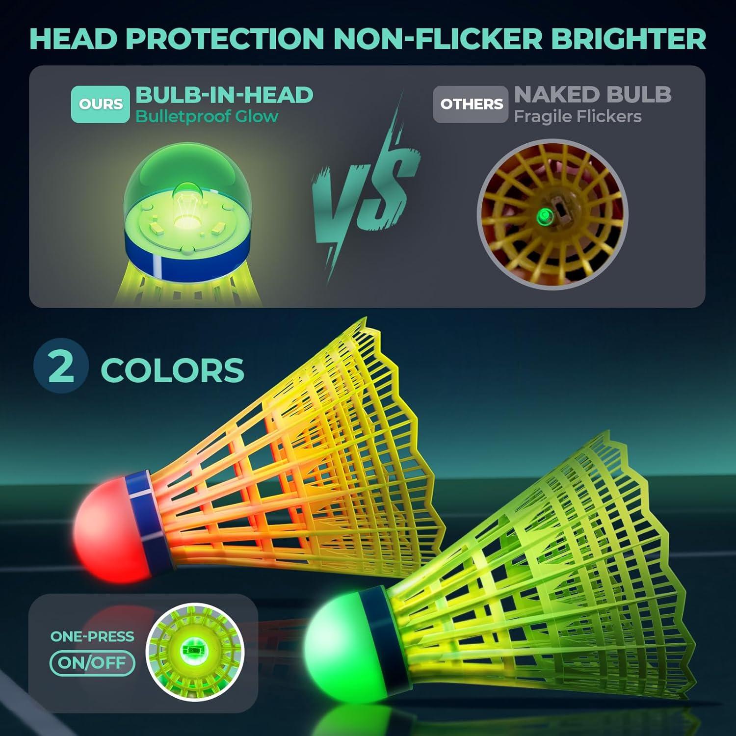 Volantes de Bádminton Iluminados HIRALIY 6 Pcs Nylon