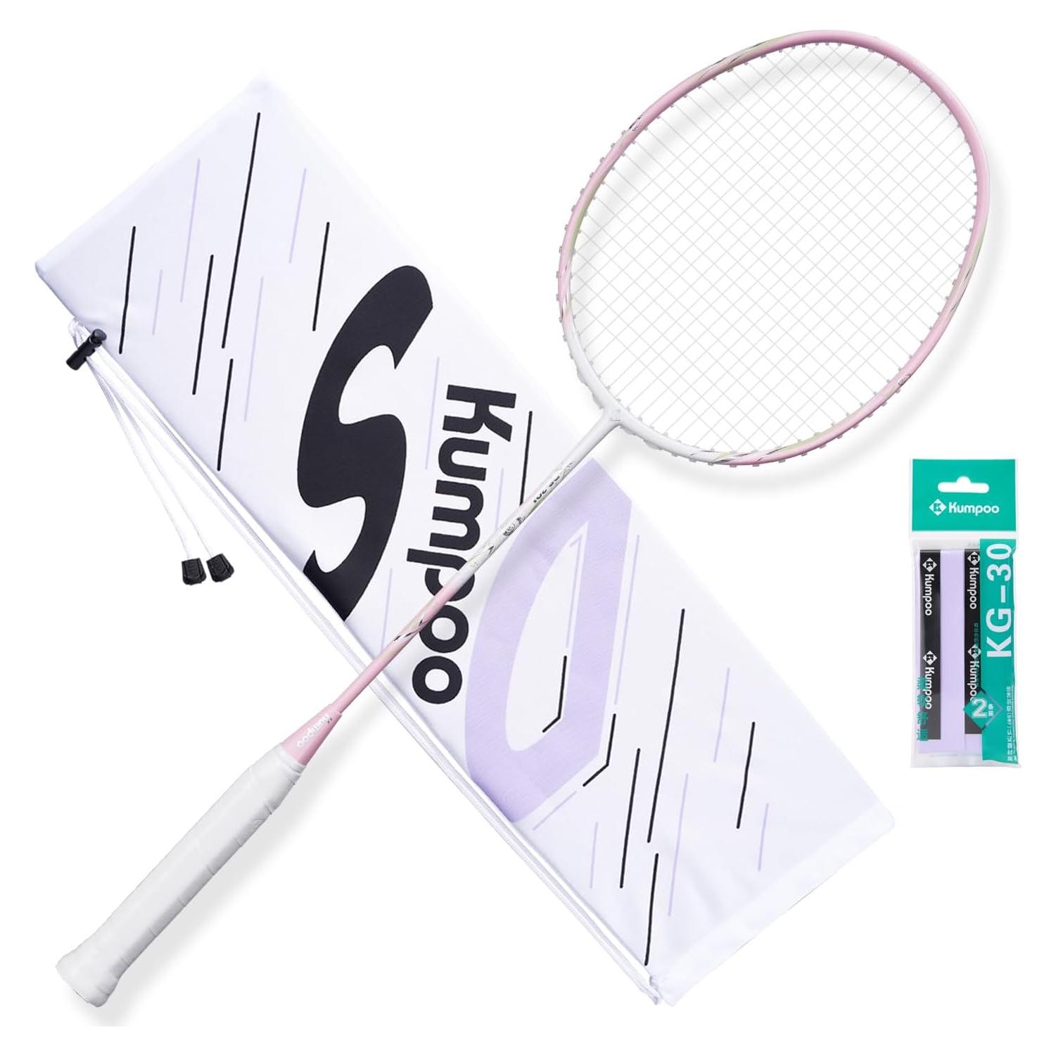 Raqueta de Bádminton KUMPOO DS201 Fibra de Carbono 4U Rosa