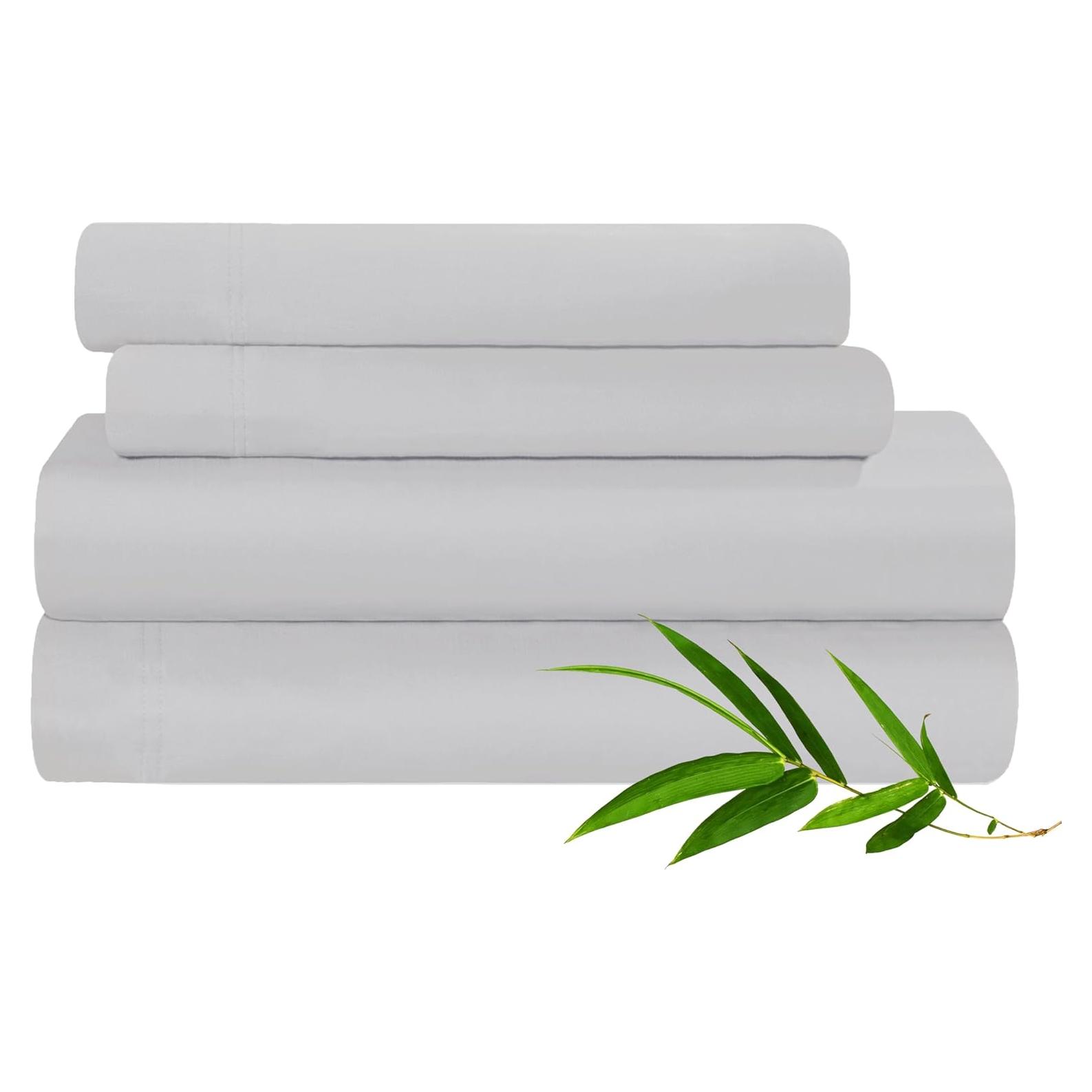 Juego de Sábanas Rey Superior 100% Rayón de Bambú 300 Hilos Platino
