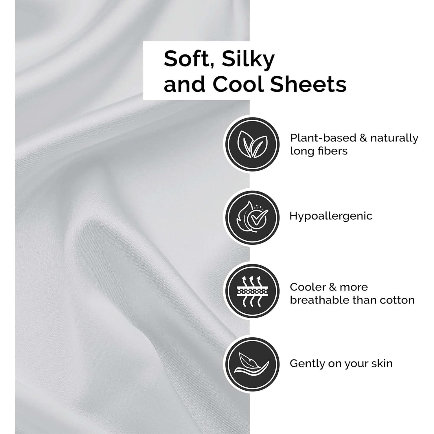 Juego de Sábanas Rey Superior 100% Rayón de Bambú 300 Hilos Platino