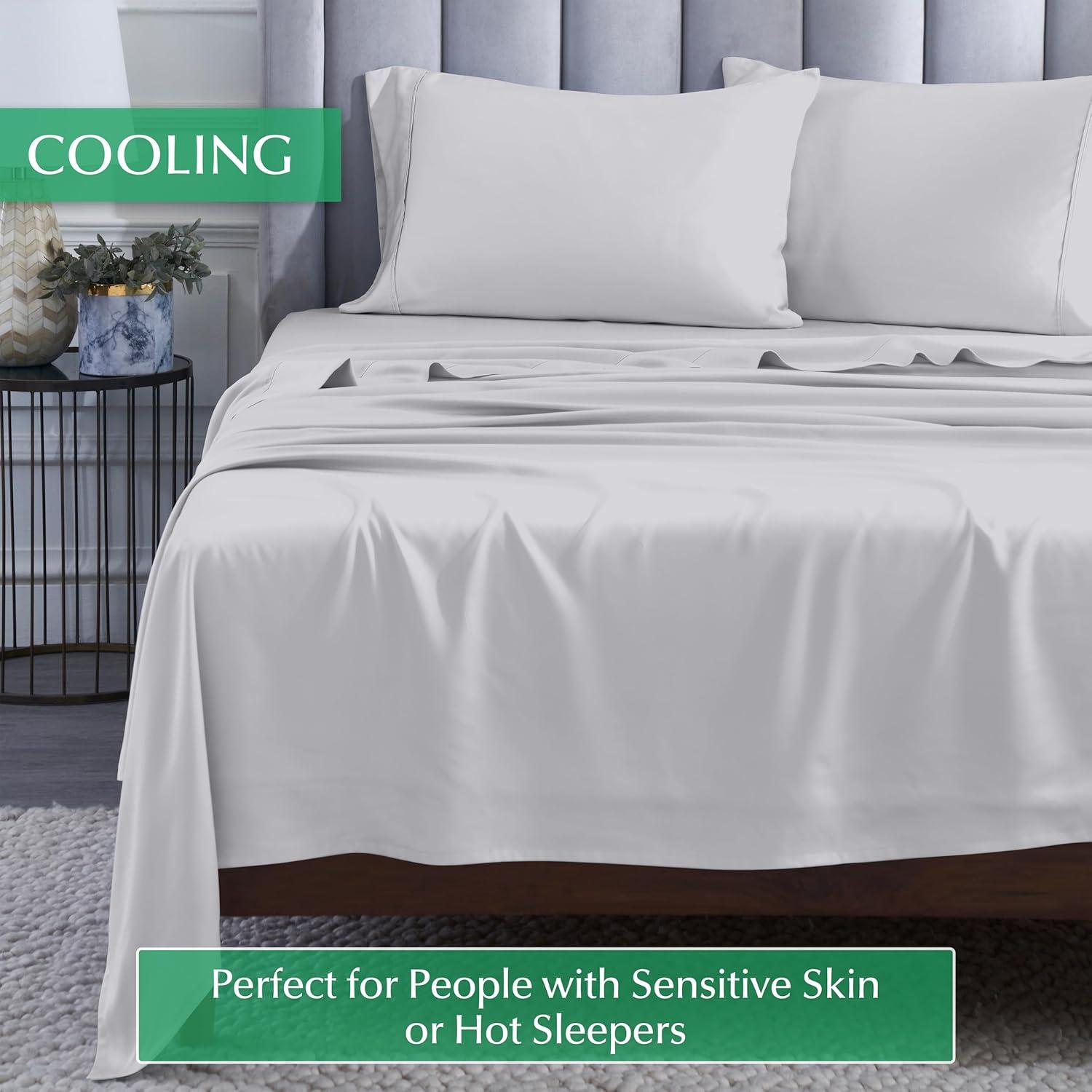 Juego de Sábanas Rey Superior 100% Rayón de Bambú 300 Hilos Platino