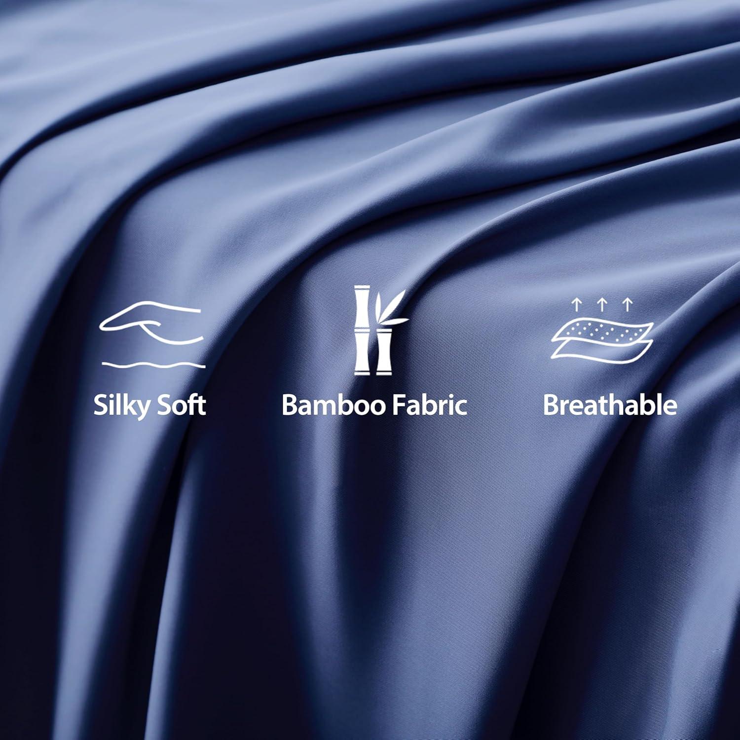 Sábana Plana Completa Zaizaihome Viscosa de Bambú Azul Marino