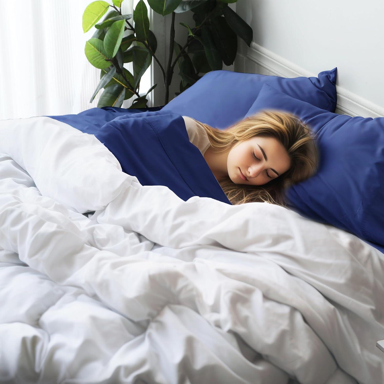 Sábana Plana Completa Zaizaihome Viscosa de Bambú Azul Marino