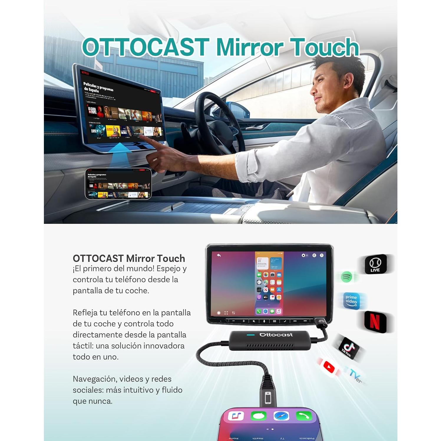 Ottocast Mirror Touch - Adaptador Inalámbrico CarPlay 207g