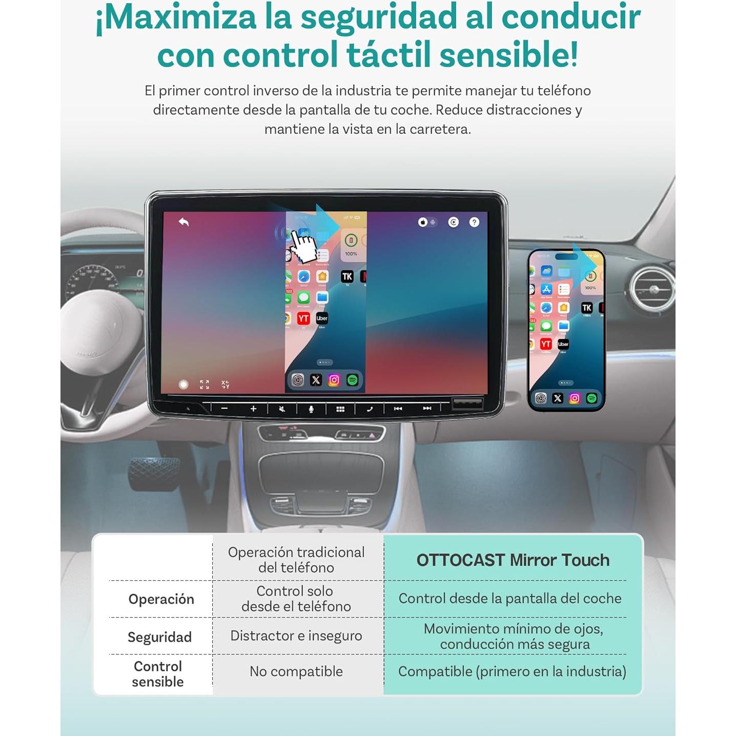 Ottocast Mirror Touch - Adaptador Inalámbrico CarPlay 207g