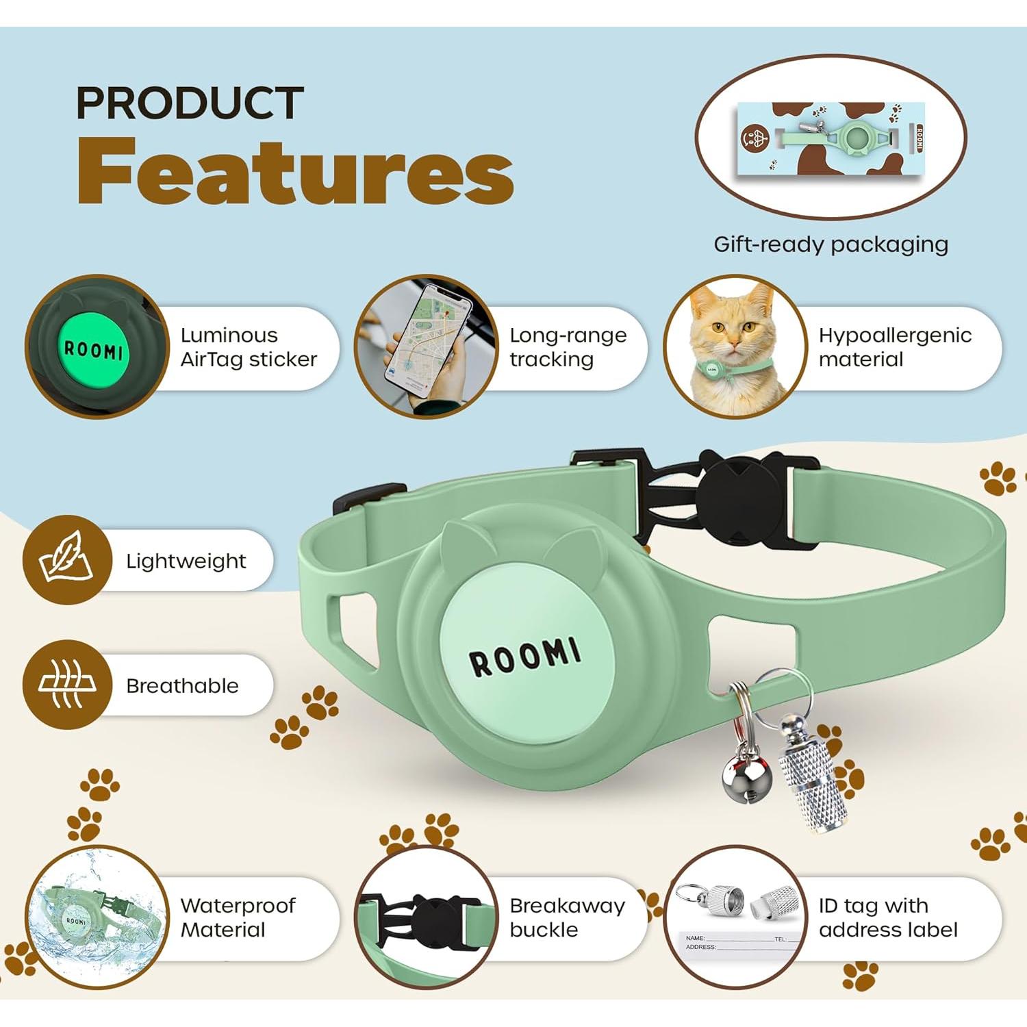 Collar para gato hipoalergénico ROOMI con soporte para AirTag