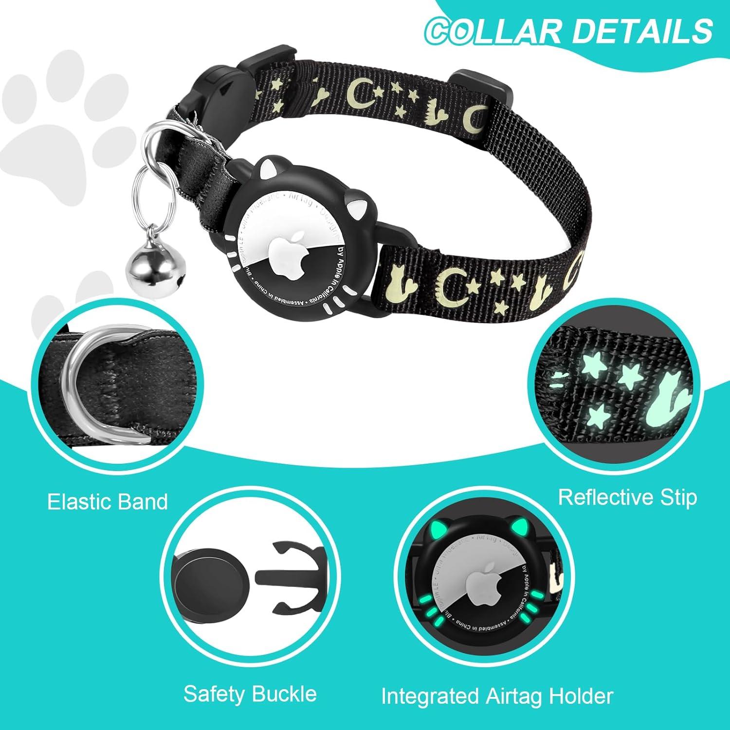 Collar para Gato AgoumLux con Soporte para AirTag Negro S
