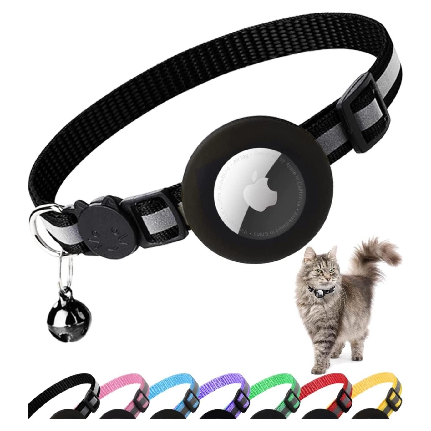 Collar Reflectante para Gato Dgerp con Soporte para AirTag Negro