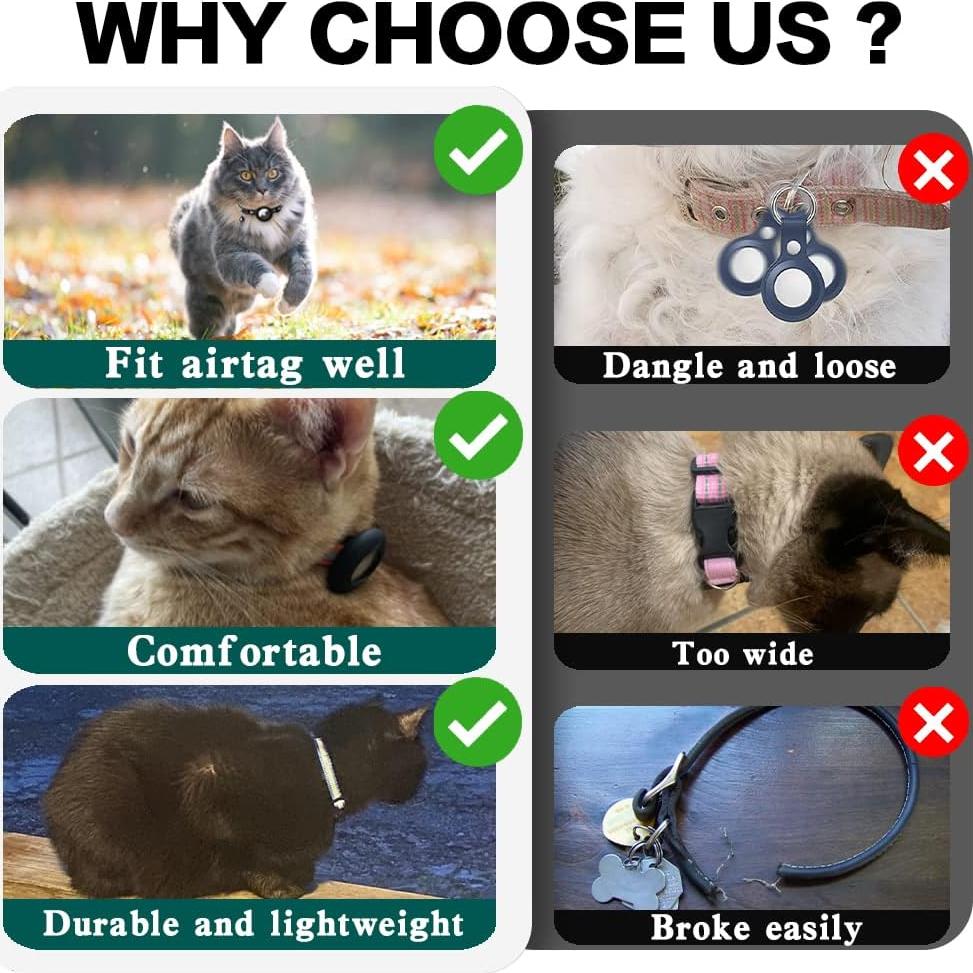 Collar Reflectante para Gato Dgerp con Soporte para AirTag Negro