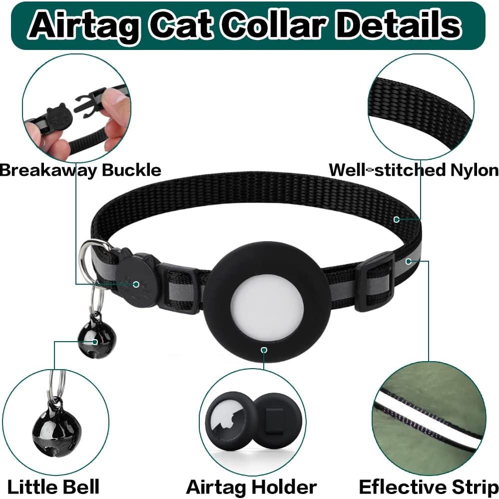 Collar Reflectante para Gato Dgerp con Soporte para AirTag Negro