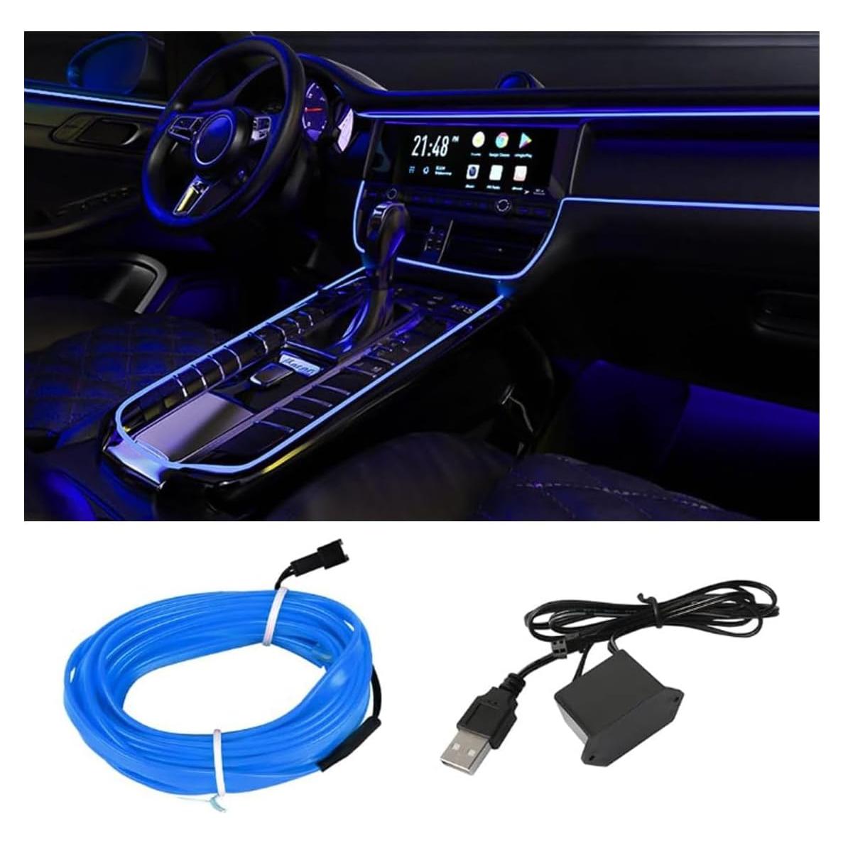 Tira de luz LED para coche GLSOWEE 5m Azul USB Interior