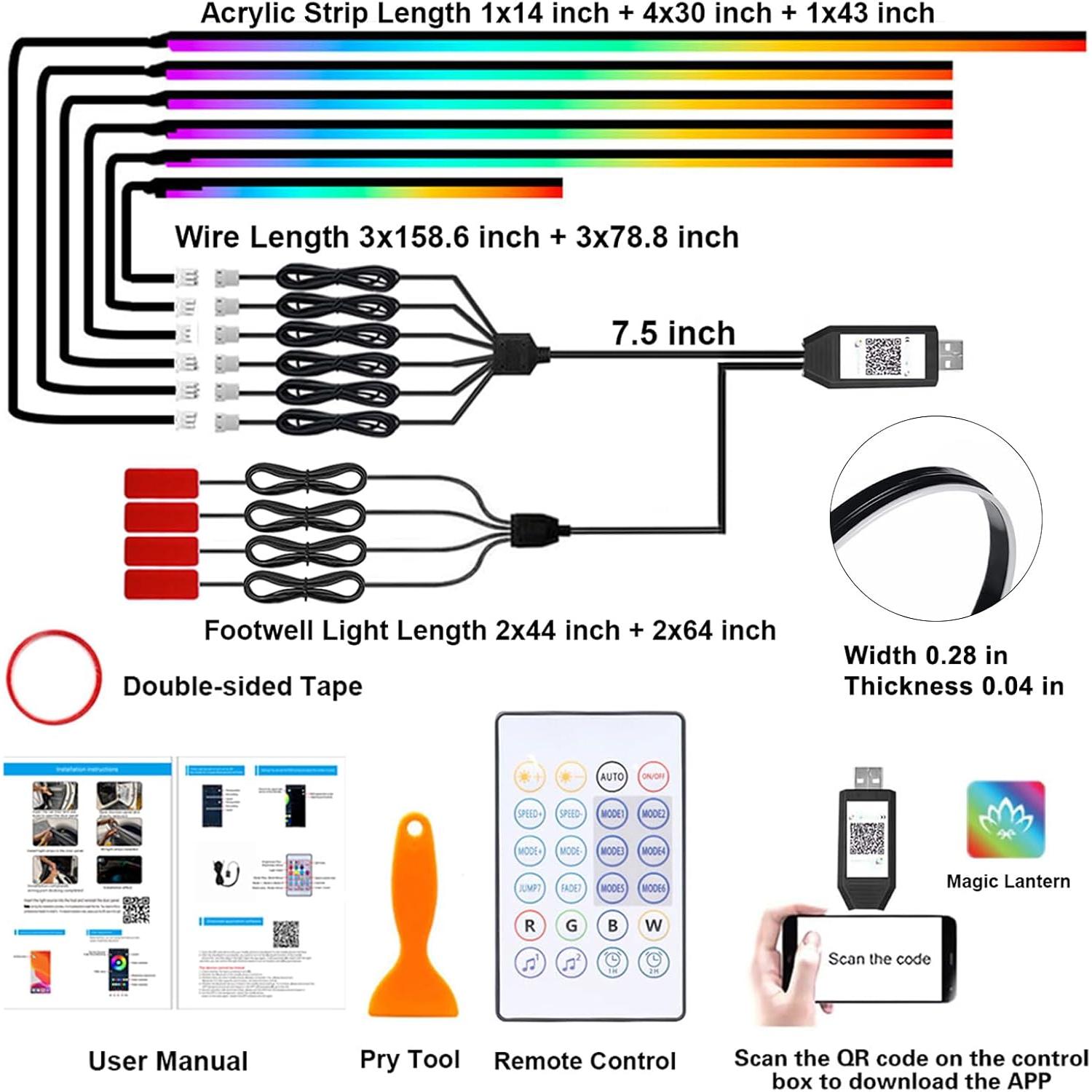 Luces Interiores de Acrílico QVEVDACAR 10 en 1 USB Multicolor