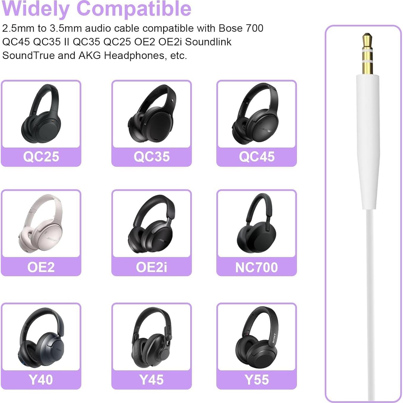 Cable de audio de reemplazo Asobilor para Bose QC25 QC35 QC45