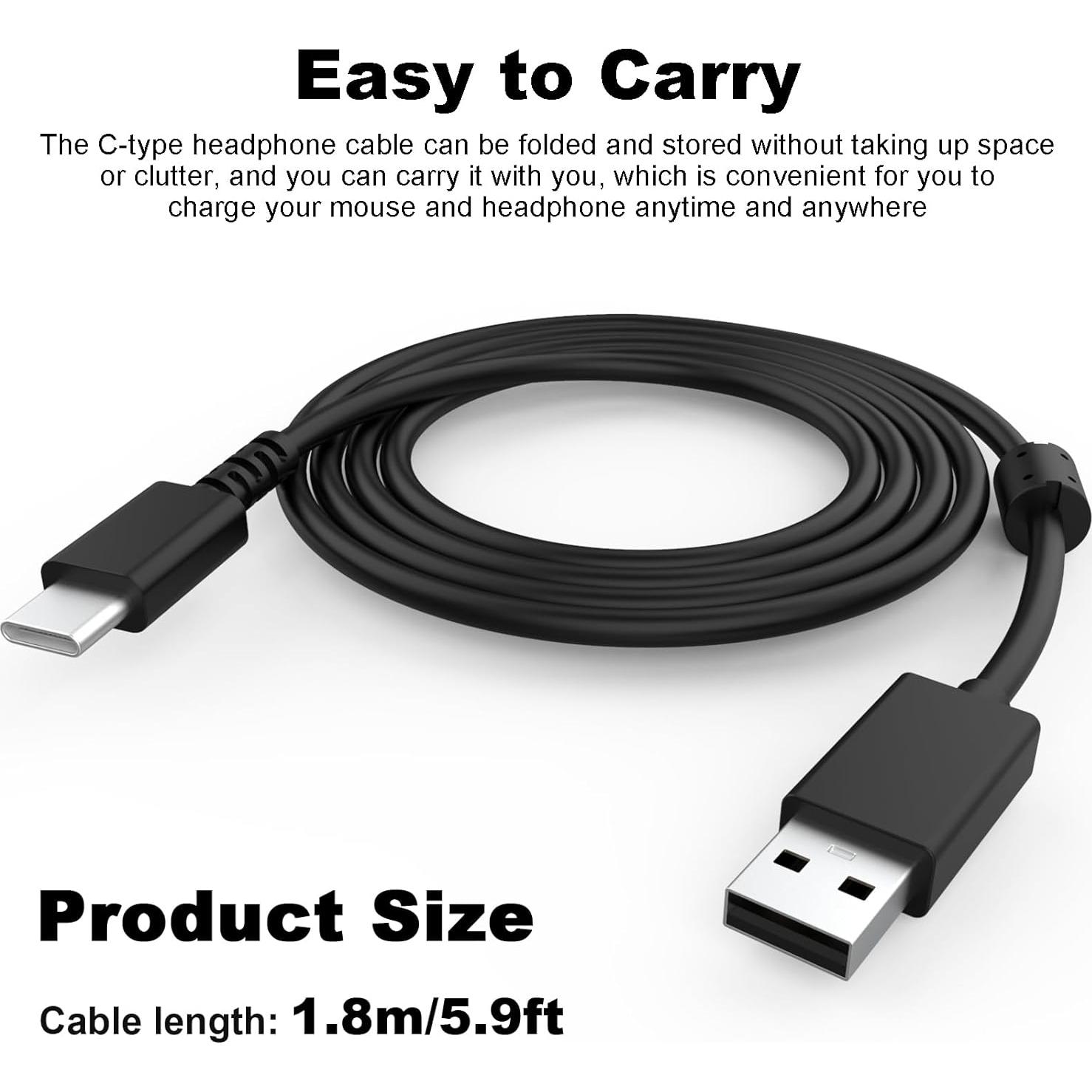 Cable de Carga USB Tipo C 1.8m Tobysome para Logitech G733
